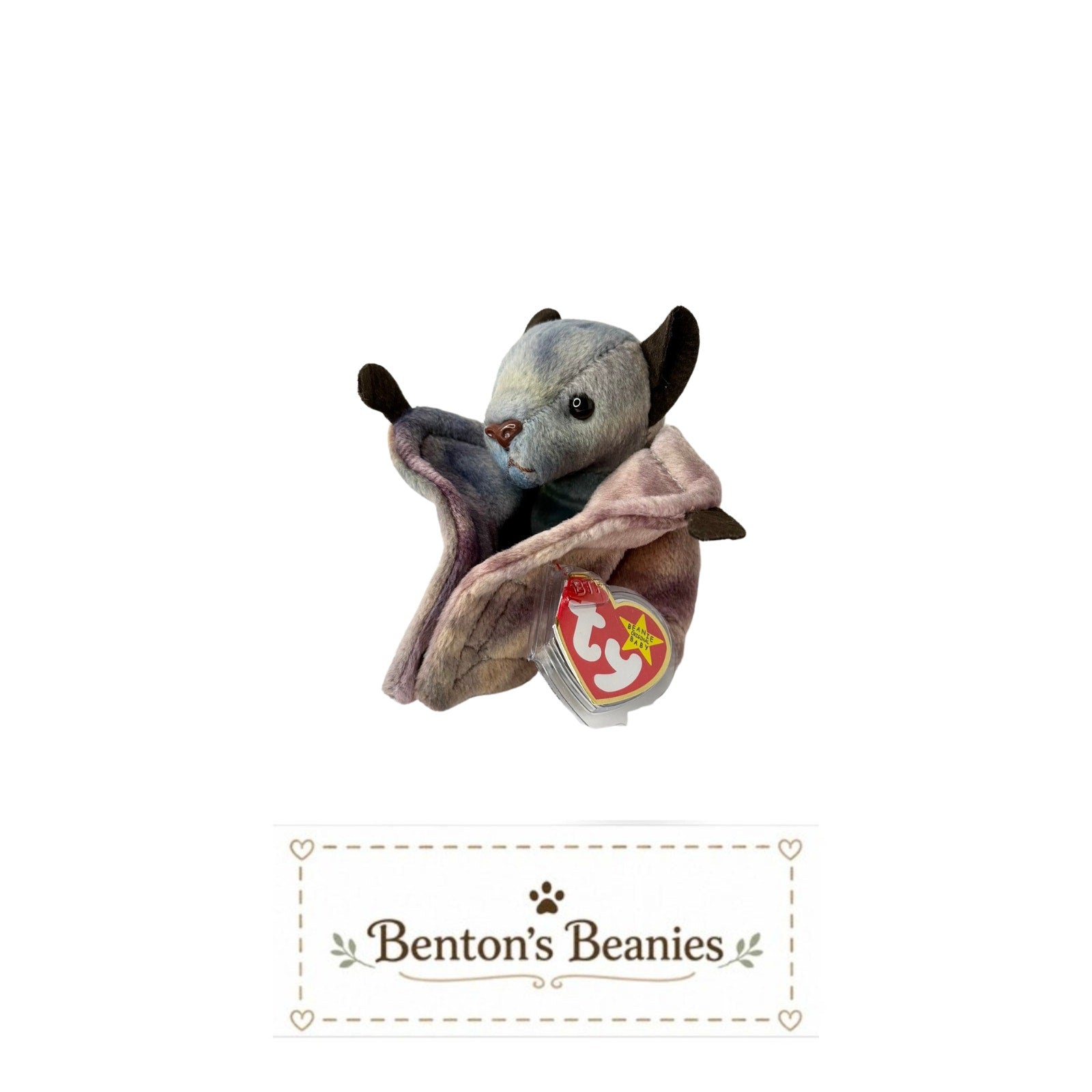 Batty (TY-Dyed Version) Beanie Baby | Mint Heart & Tush Tag