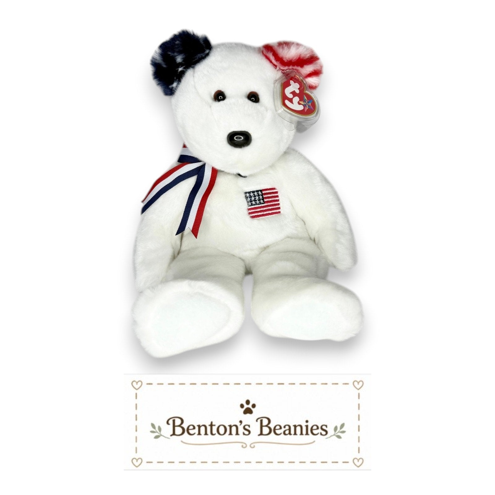 America the Bear TY Beanie Buddies | Mint Heart & Tush Tags
