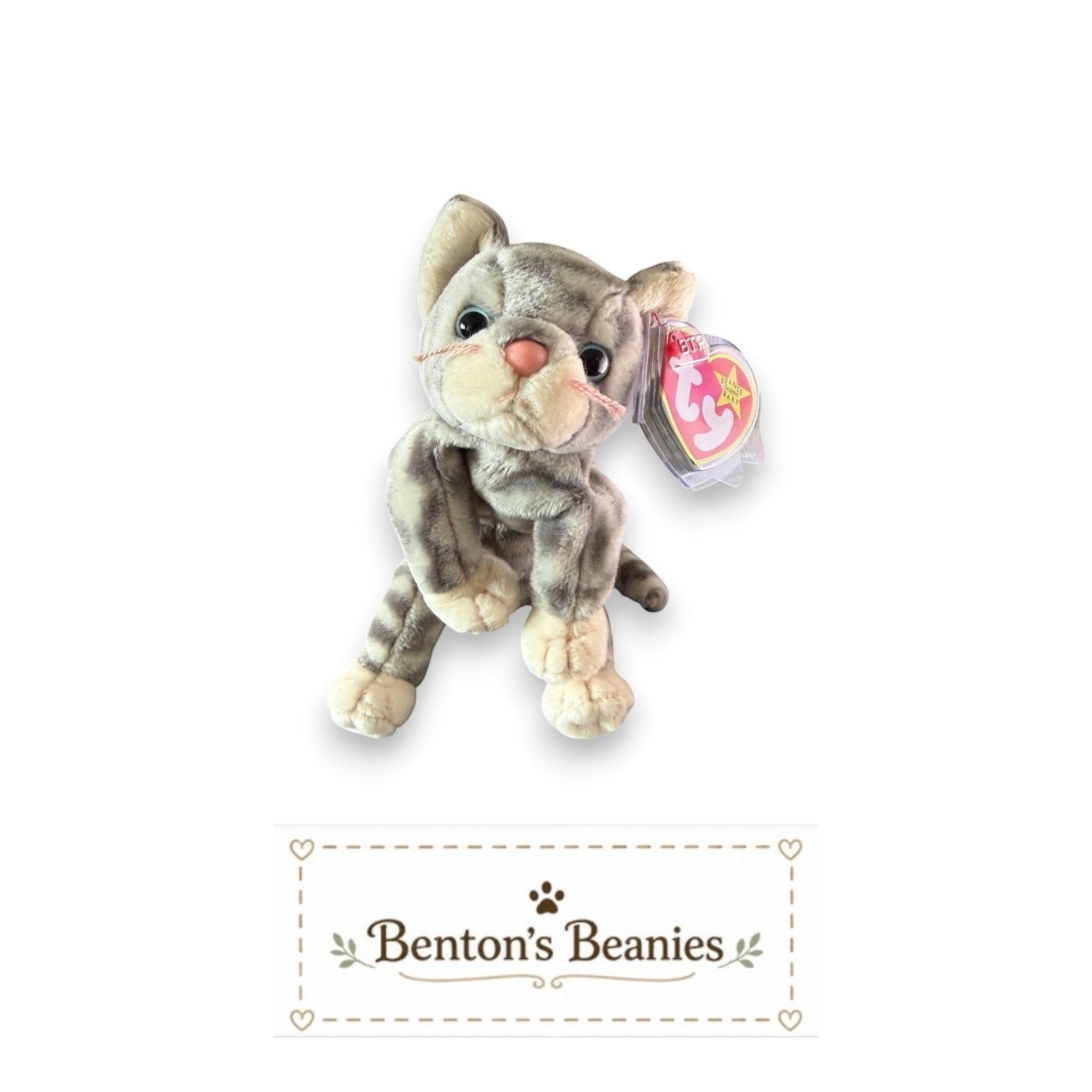 Silver the Cat TY Beanie Baby | Mint Heart & Tush Tag