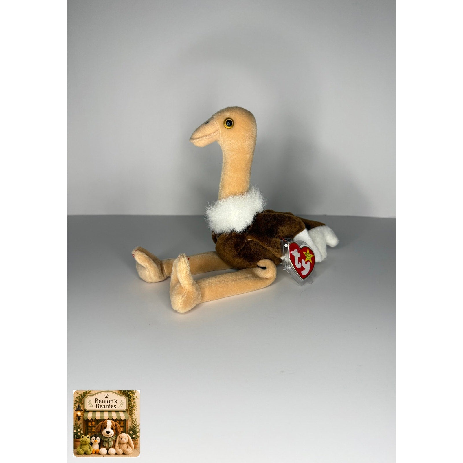Stretch the Ostrich TY Beanie Baby | Mint Heart & Tush Tag