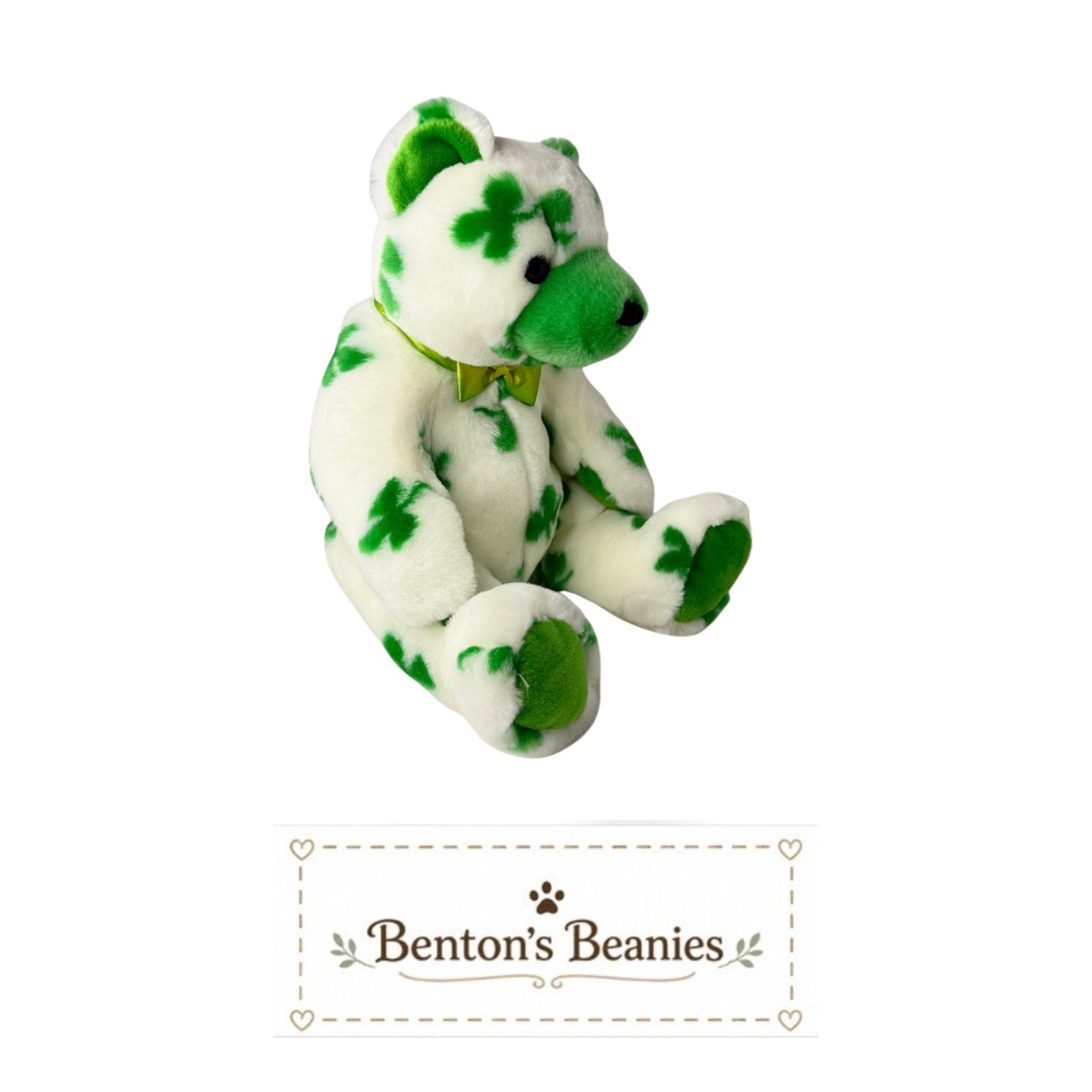 Clover the Bear TY Beanie Buddies | Mint Heart & Tush Tags