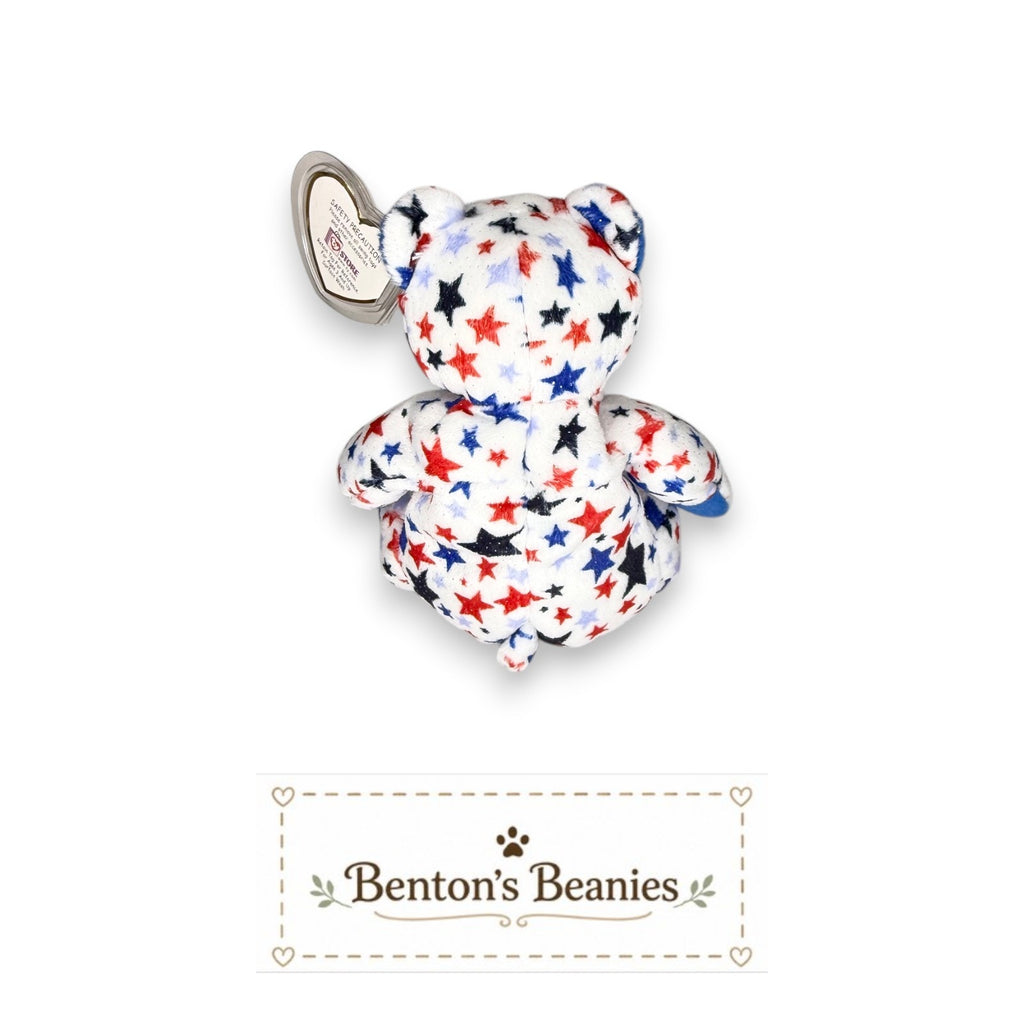 Blue the Patriot Bear TY Beanie Baby | Mint Heart & Tush Tag