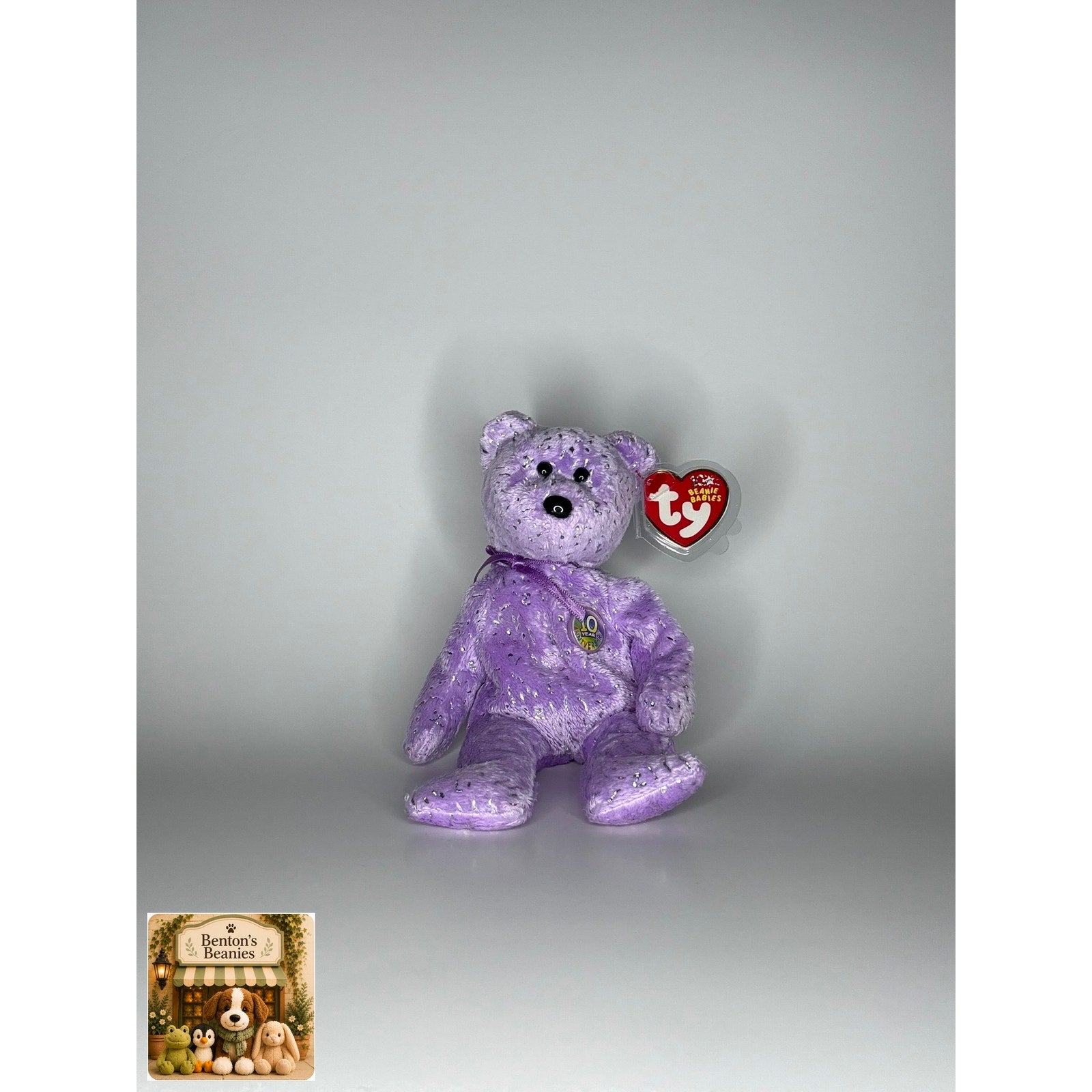 Decade the Bear Purple TY Beanie Baby | Mint Heart/Tush Tag