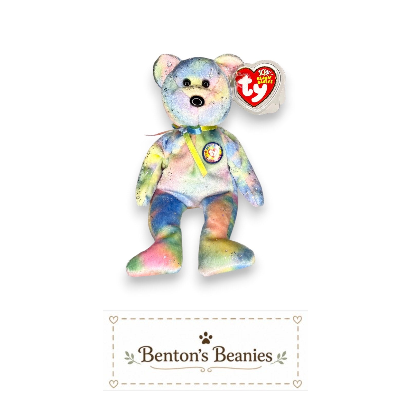 Clubby VI Rainbow TY Beanie Baby | Mint Heart & Tush Tag