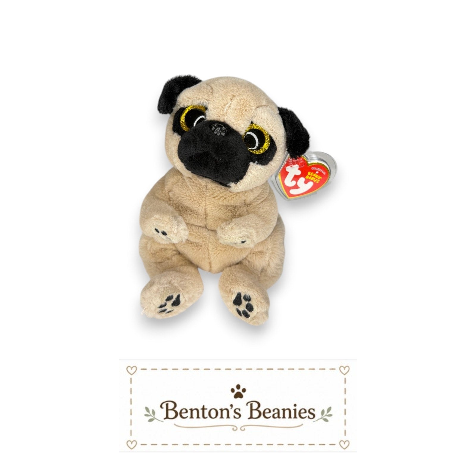 Izzy the Pug TY Beanie Baby | Mint Heart & Tush Tag