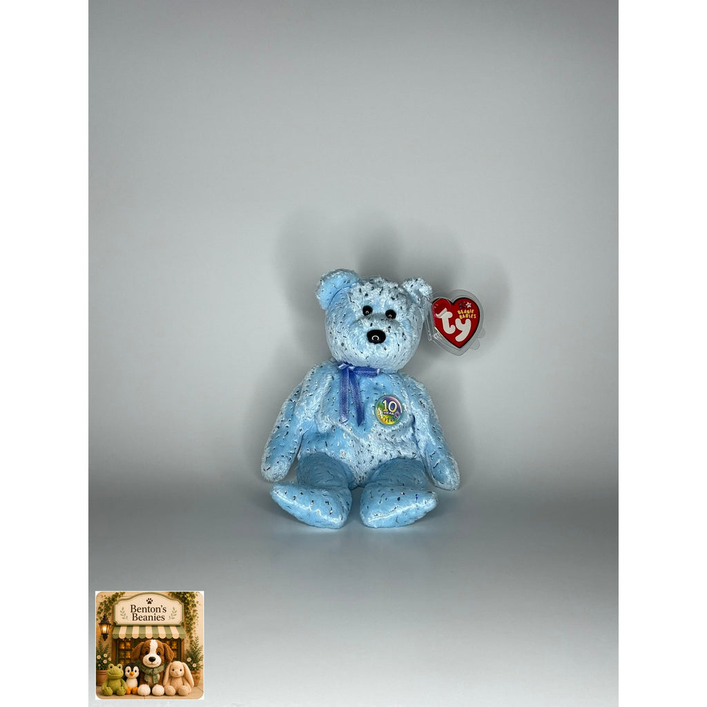 Decade the Bear Light Blue TY Beanie Baby | Mint Heart/Tush Tag