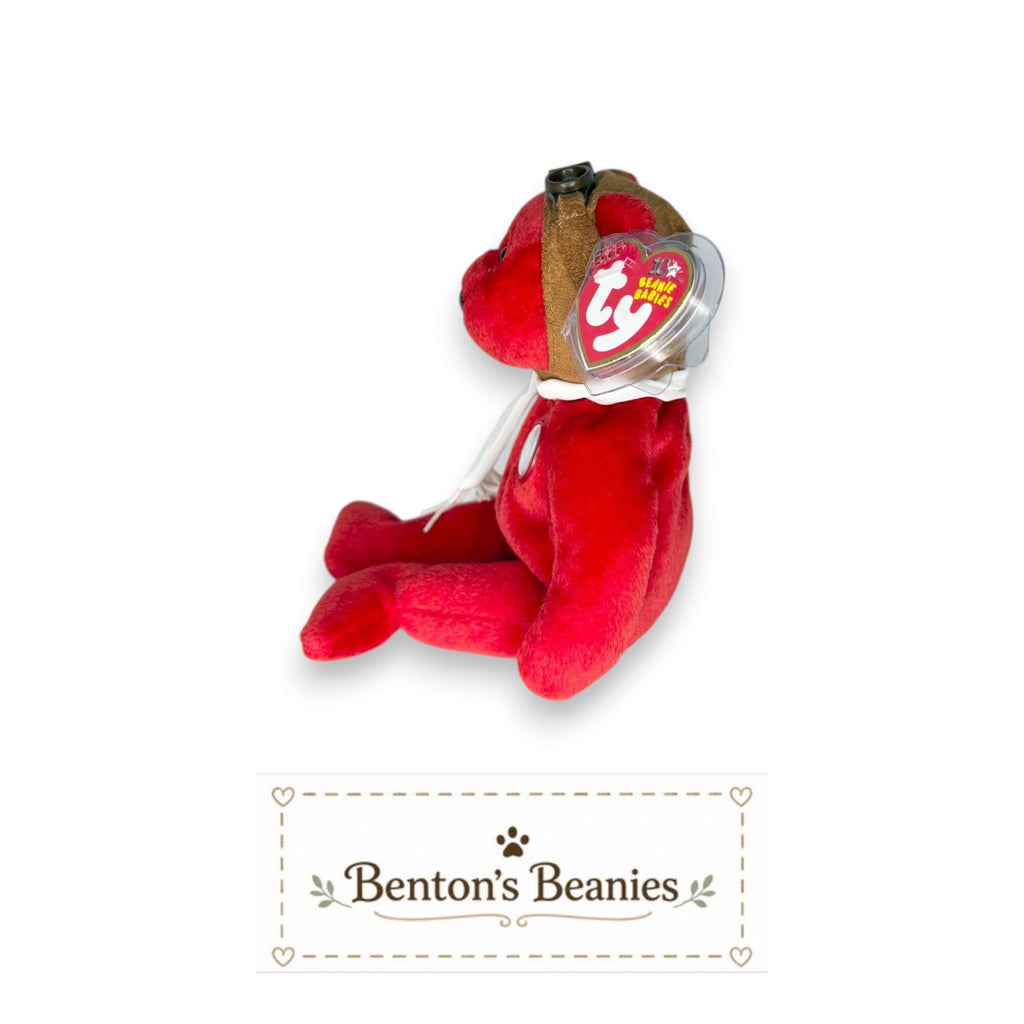 Bearon the Aviator Bear TY Beanie Baby | Mint Heart/Tush Tag