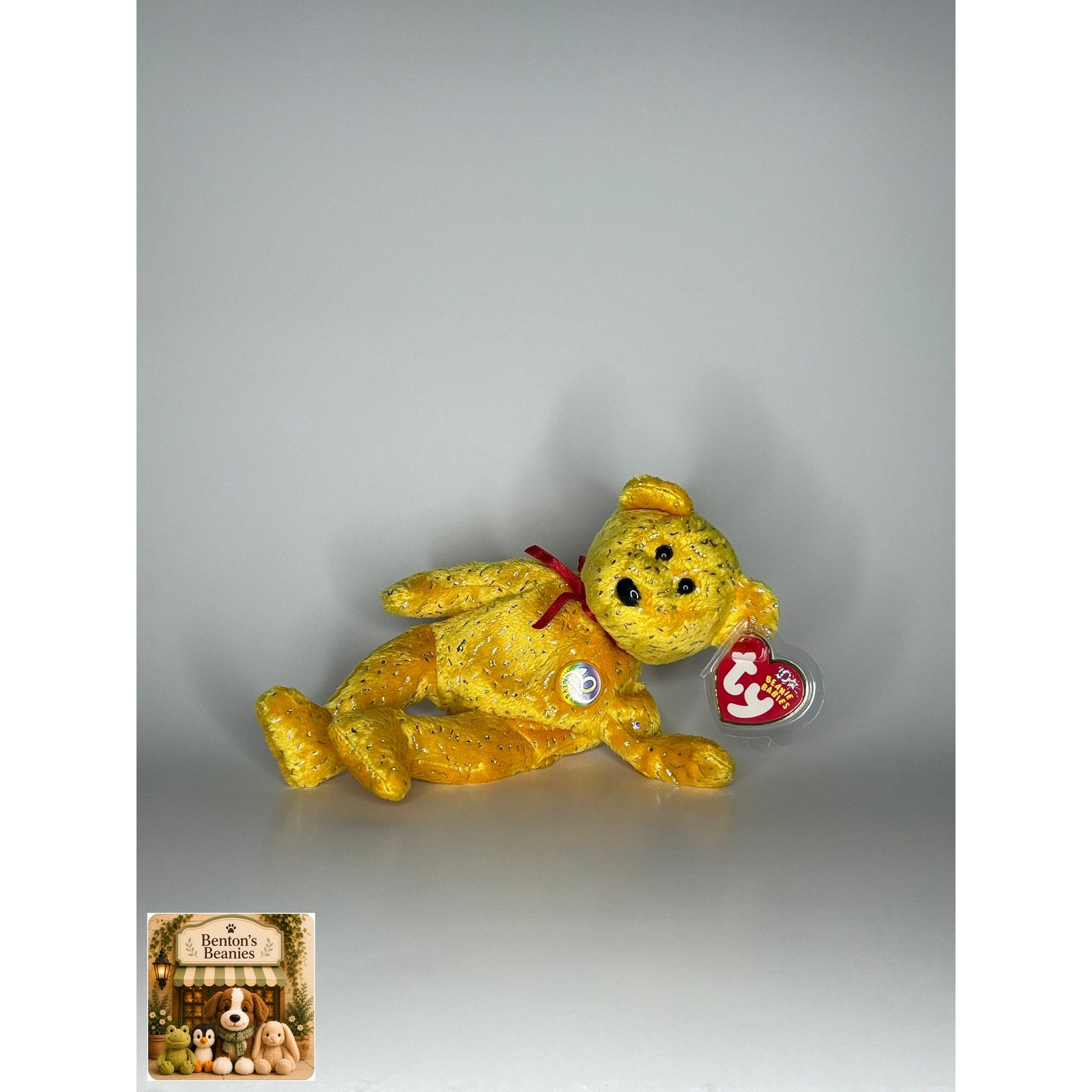 Decade the Bear Yellow TY Beanie Baby | Mint Heart/Tush Tag