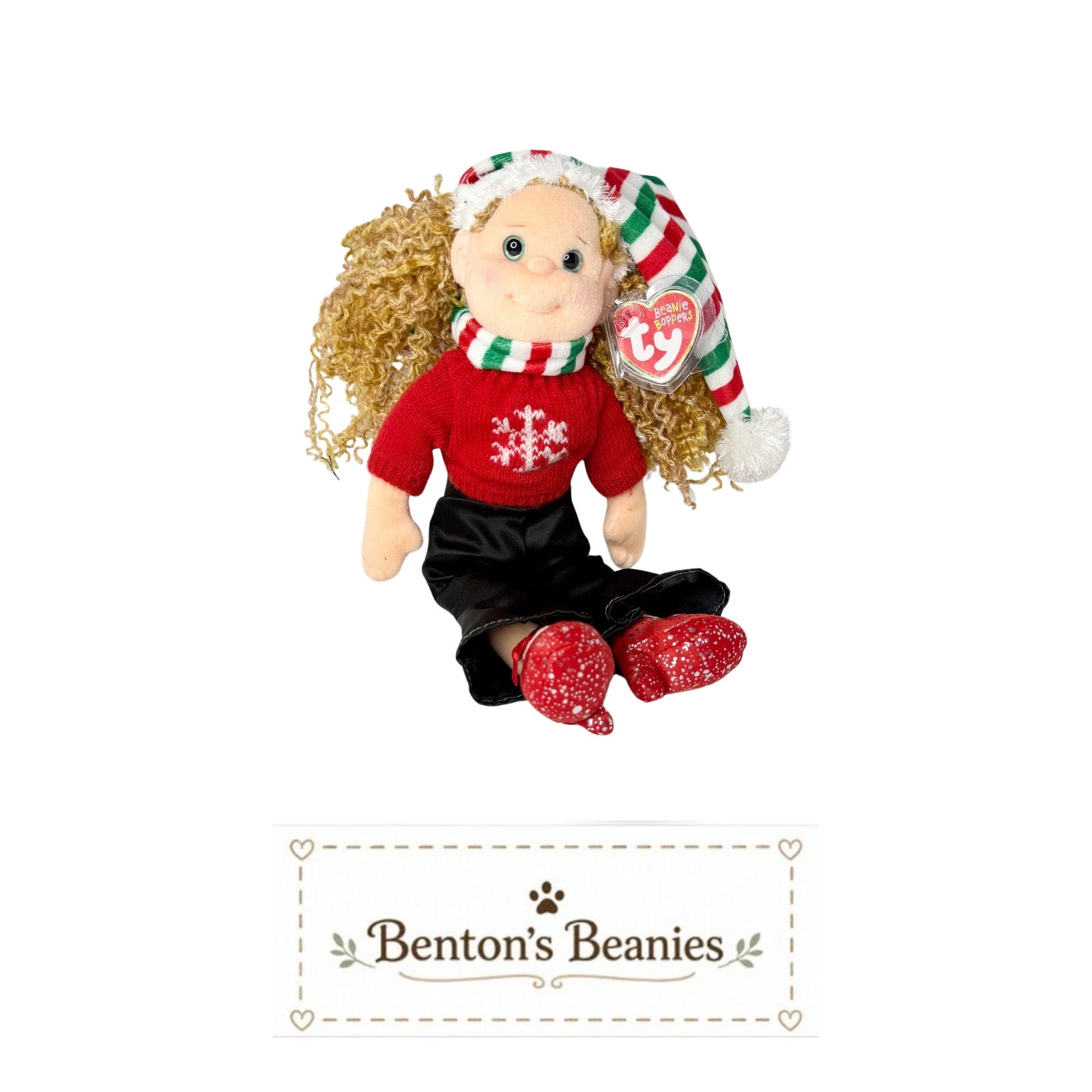 Festive Franny TY Beanie Boppers | Mint Heart & Tush Tag
