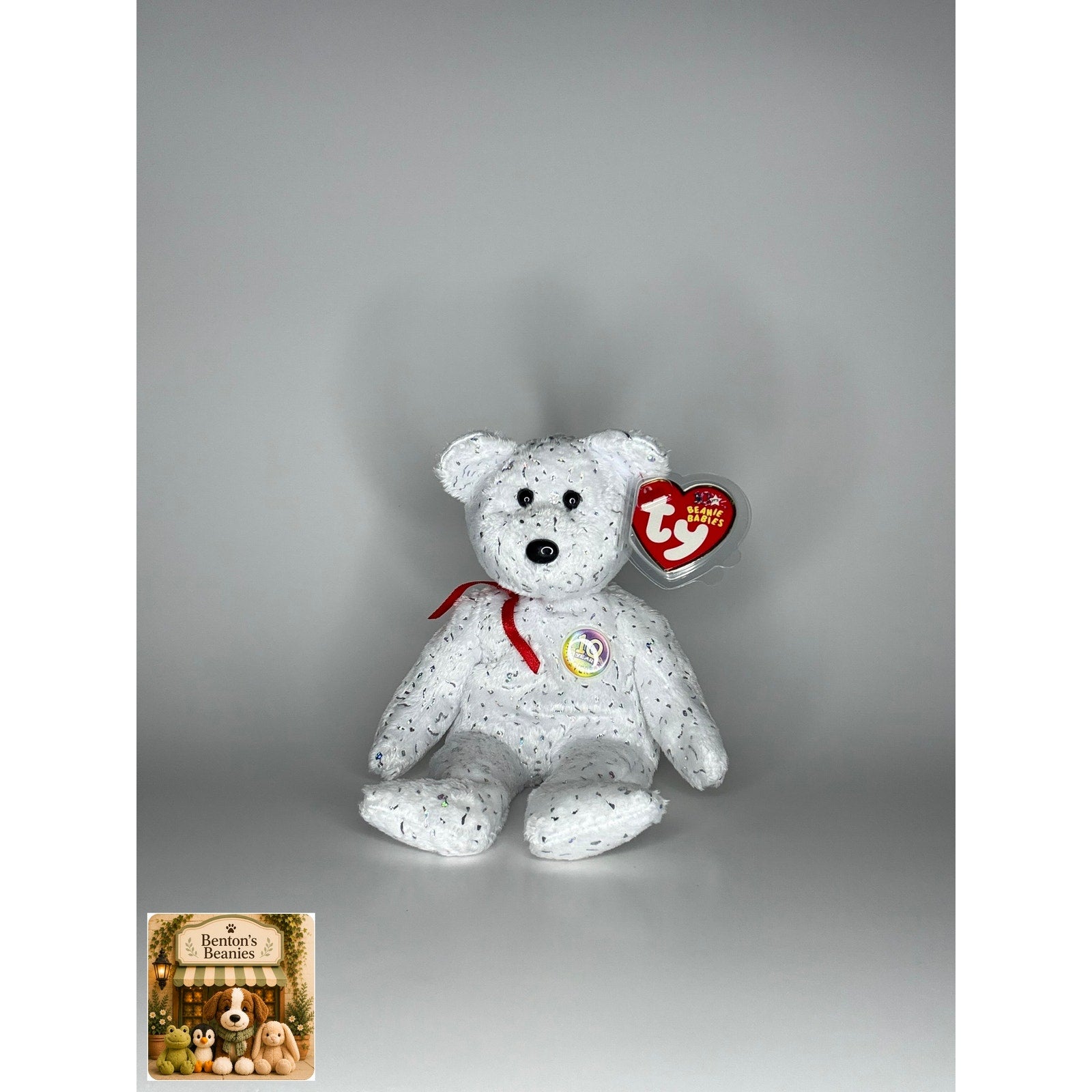 Decade the Bear White TY Beanie Baby | Mint Heart/Tush Tag