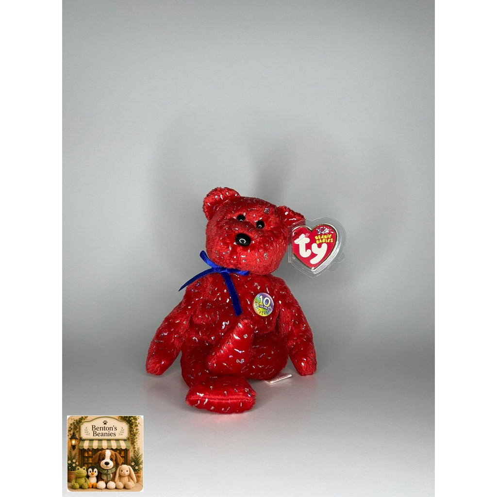 Decade the Bear Red TY Beanie Baby | Mint Heart/Tush Tag