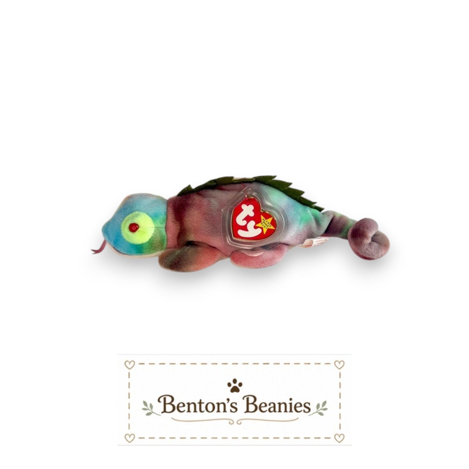 Iggy the Chameleon TY Beanie Baby | Mint Heart & Tush Tag