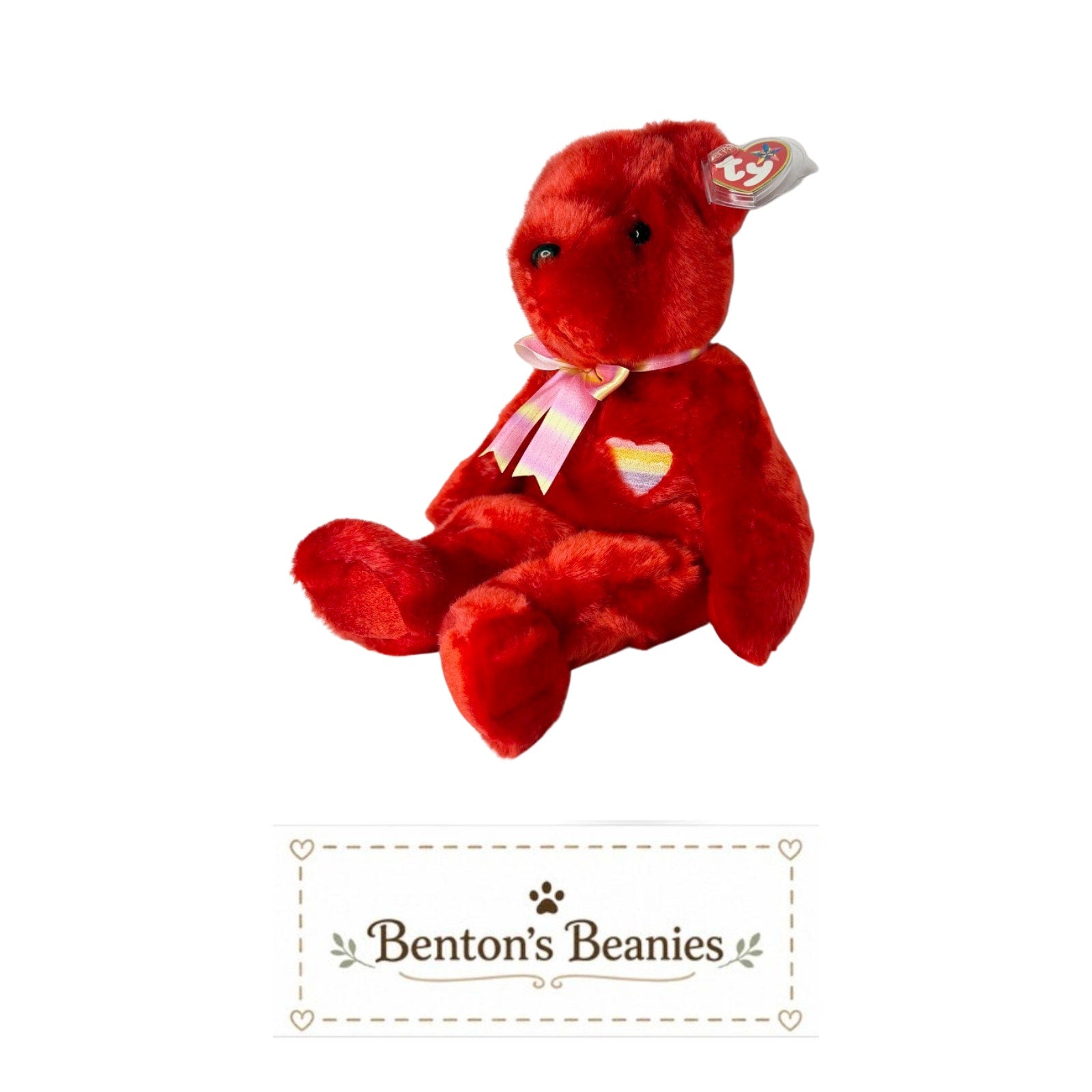 Kiss-E the Bear TY Beanie Buddies | Mint Heart & Tush Tags