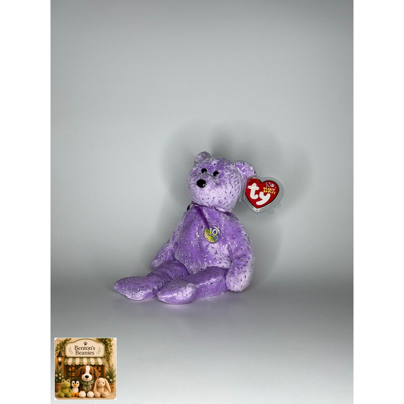 Decade the Bear Purple TY Beanie Baby | Mint Heart/Tush Tag