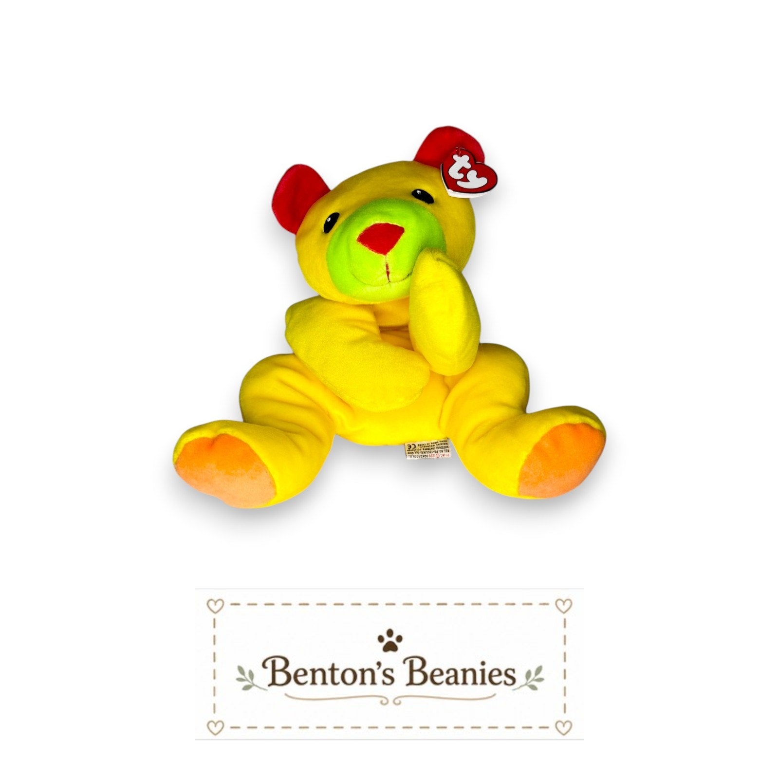 Huggy the Yellow Bear TY Pillow Pal | Mint Heart & Tush Tag