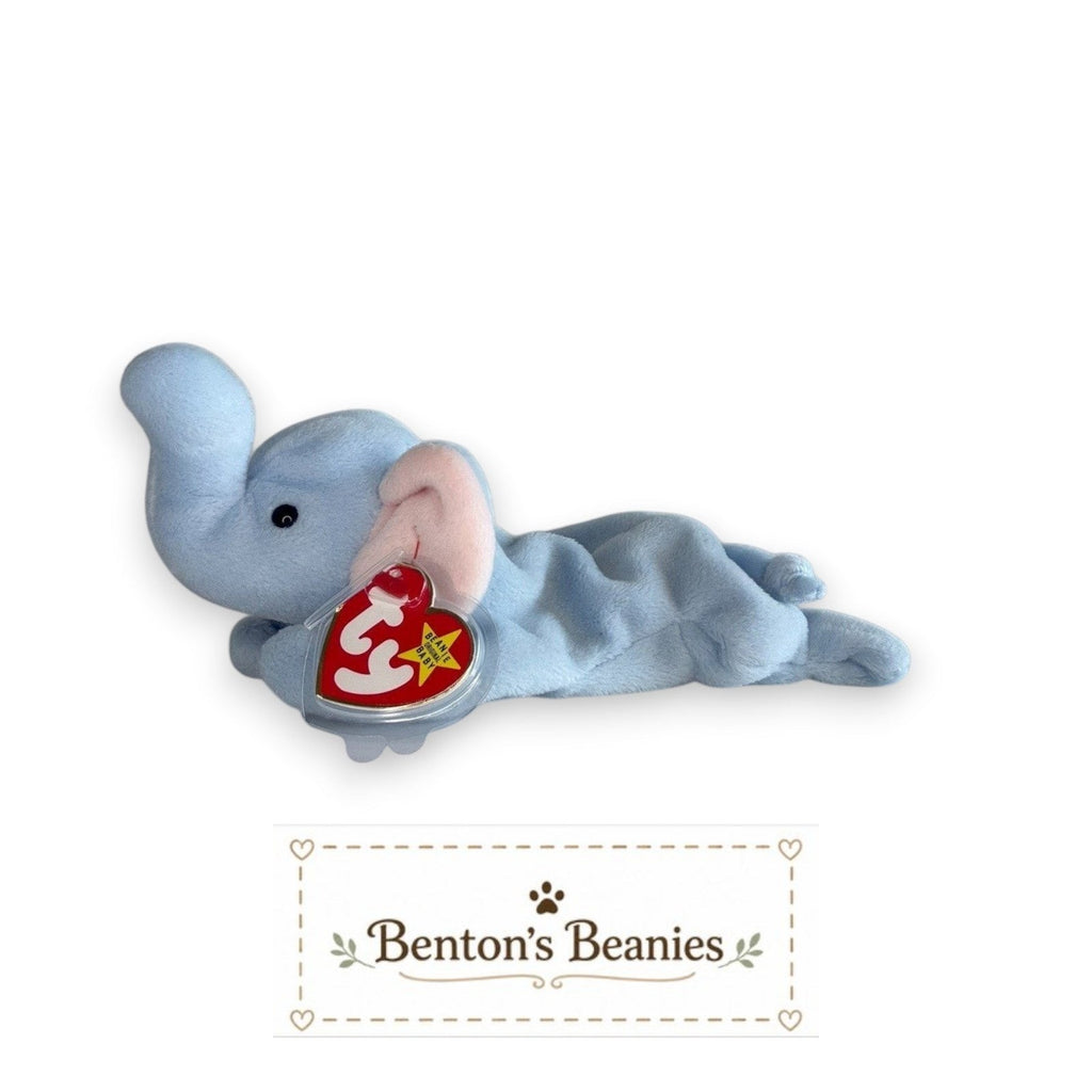 Peanut the Elephant Light Blue TY Beanie Baby | Mint Heart & Tush Tag