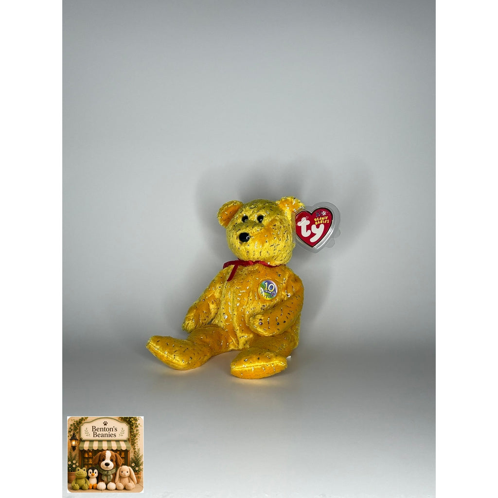 Decade the Bear Yellow TY Beanie Baby | Mint Heart/Tush Tag