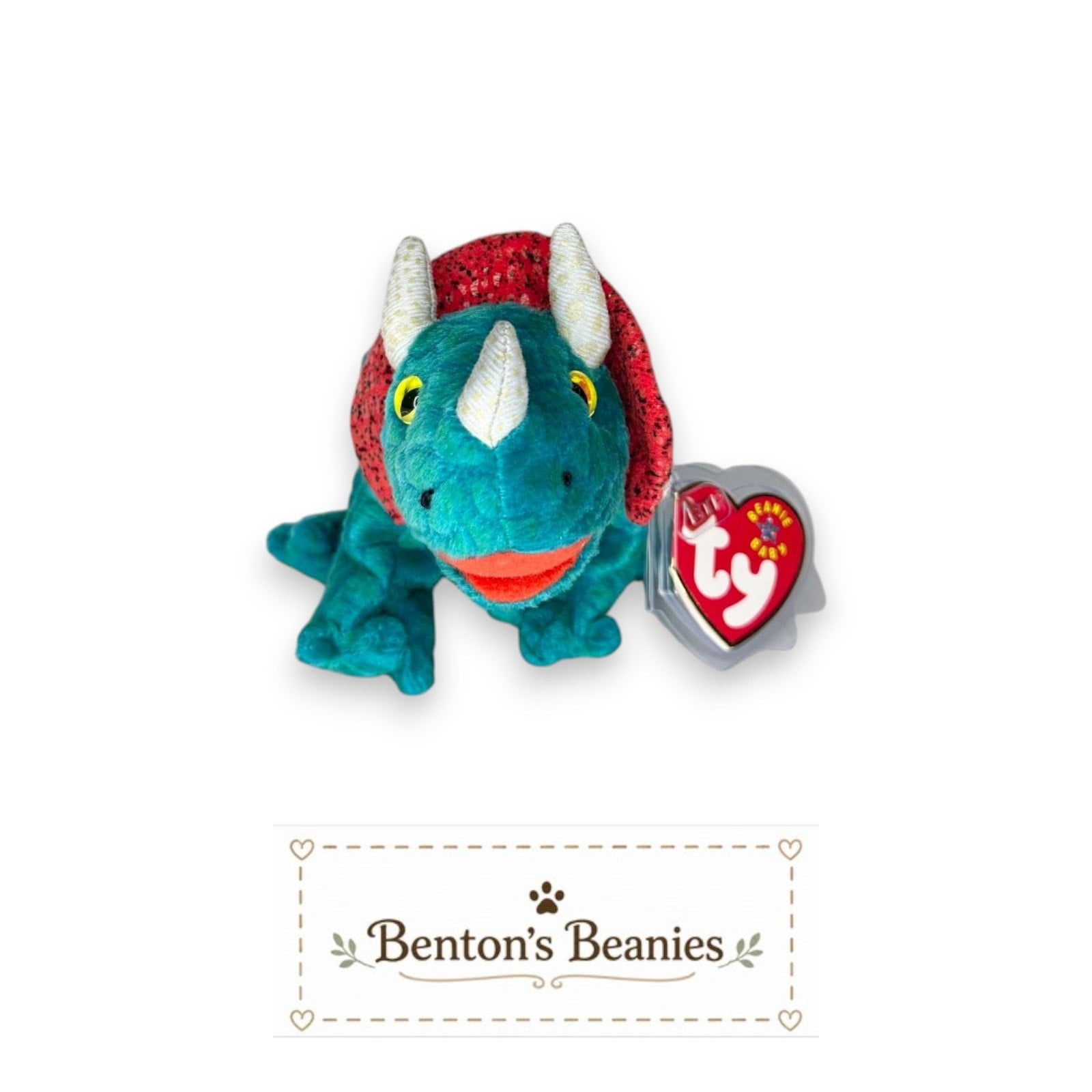 Hornsly the Dinosaur TY Beanie Baby | Mint Heart & Tush Tag