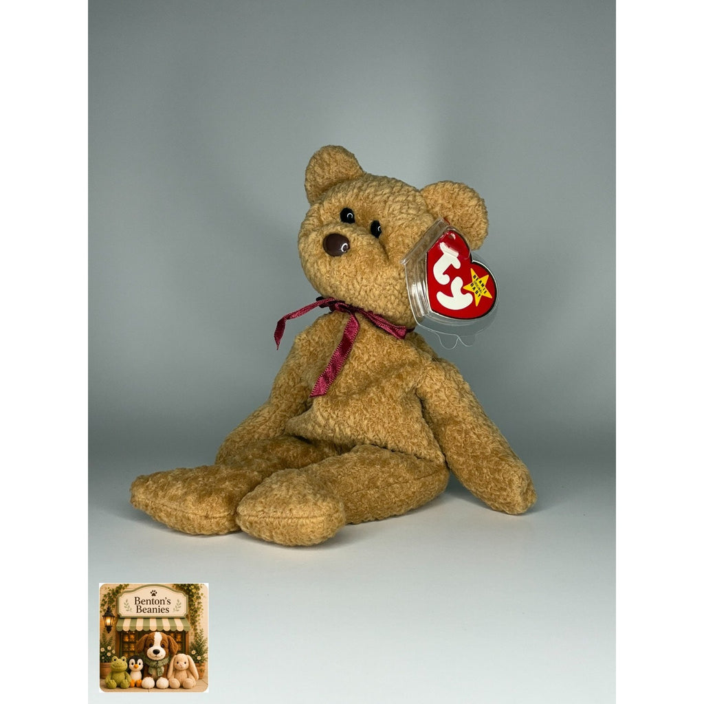Curly the Bear TY Beanie Baby | Mint Heart & Tush Tag