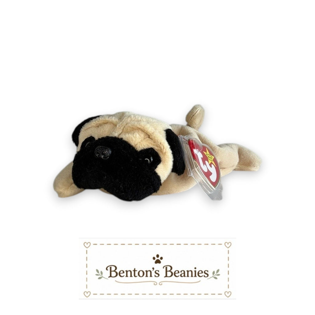Pugsly the Pug Dog TY Beanie Baby | Mint Heart & Tush Tag