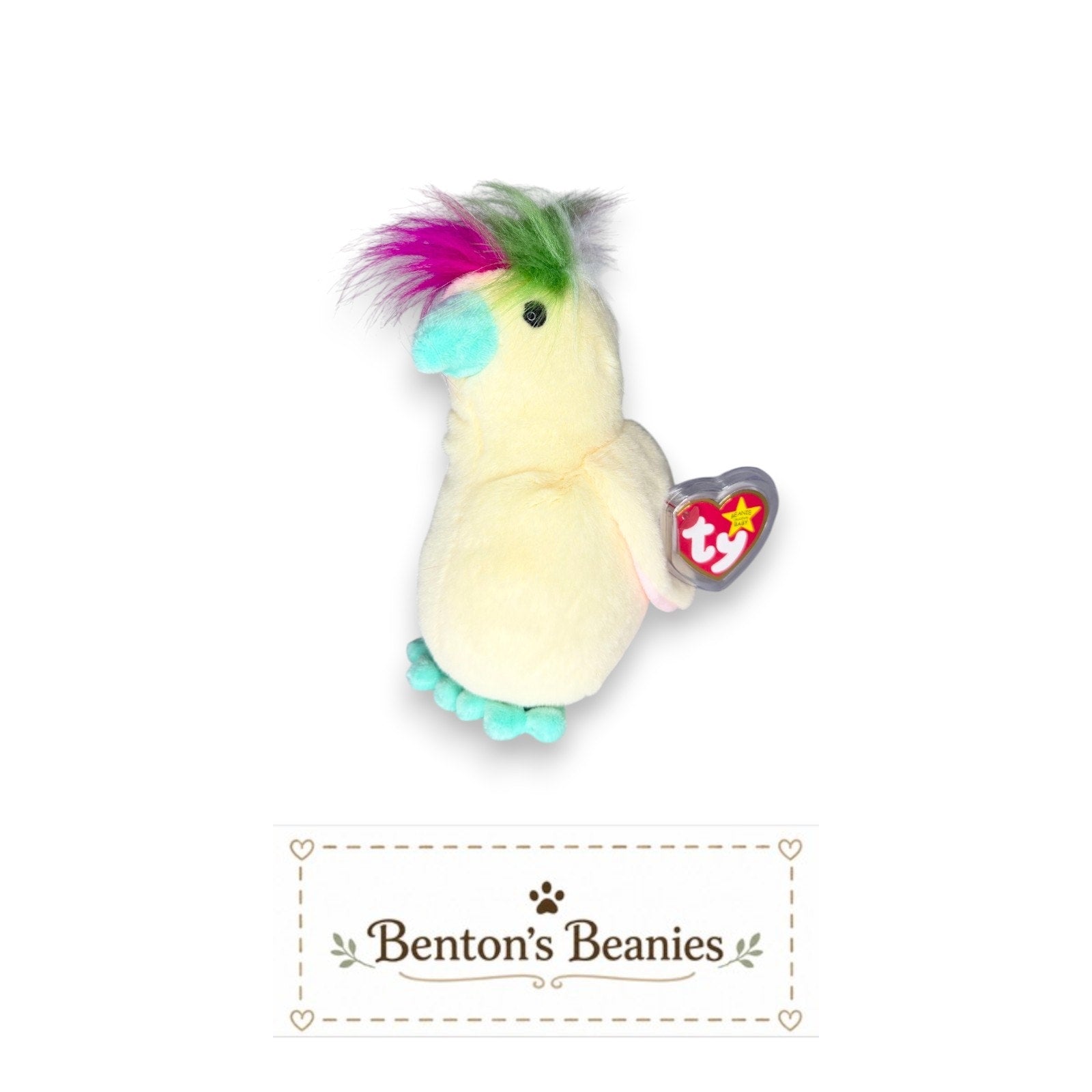 Pompom the Cockatoo TY Beanie Baby | Mint Heart & Tush Tag