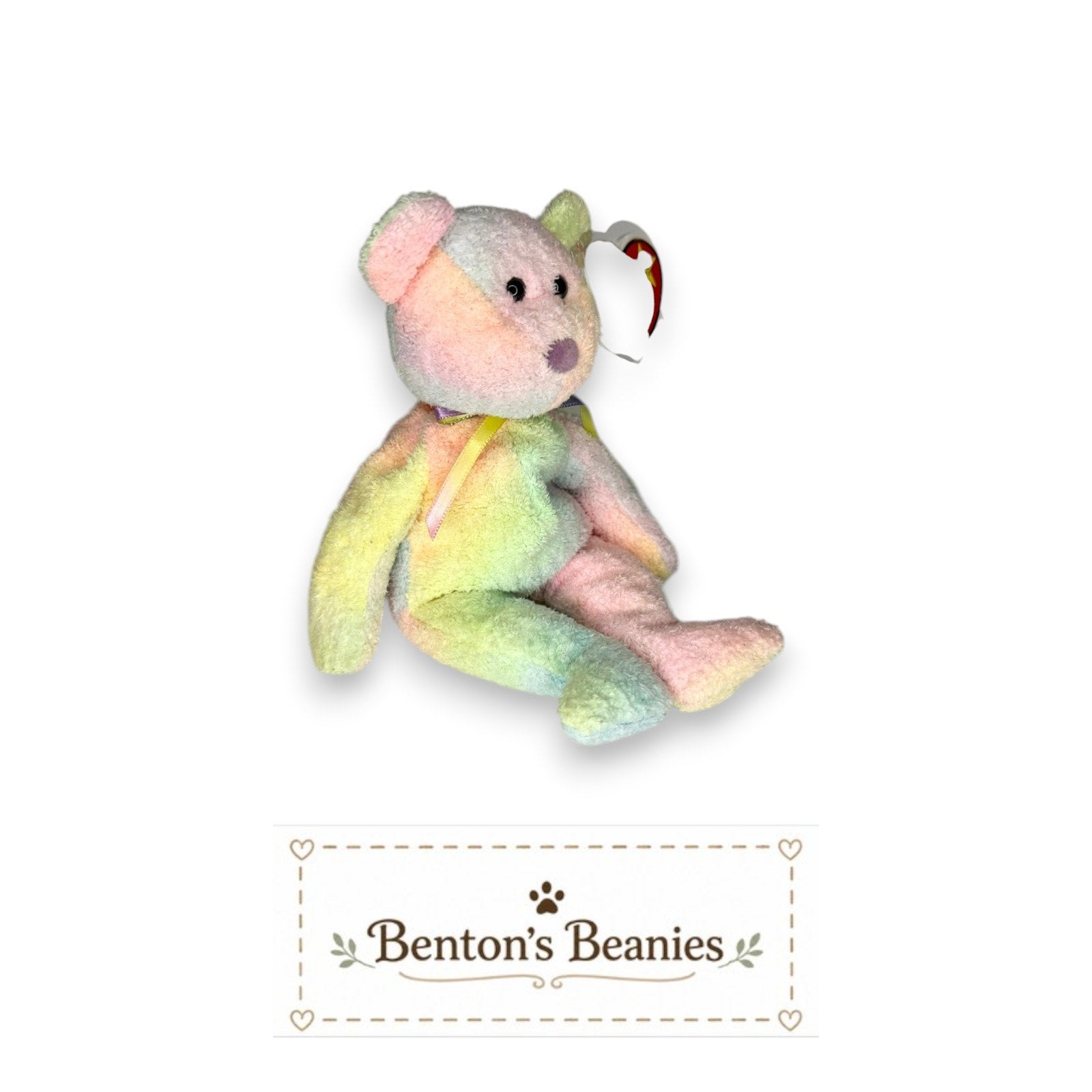 Groovy the Bear TY Beanie Baby | Mint Heart & Tush Tag