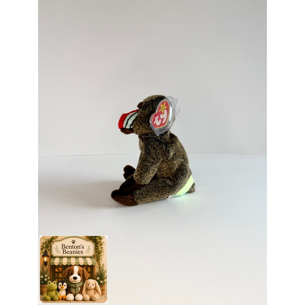 Cheeks the Baboon TY Beanie Baby | Mint Heart & Tush Tag