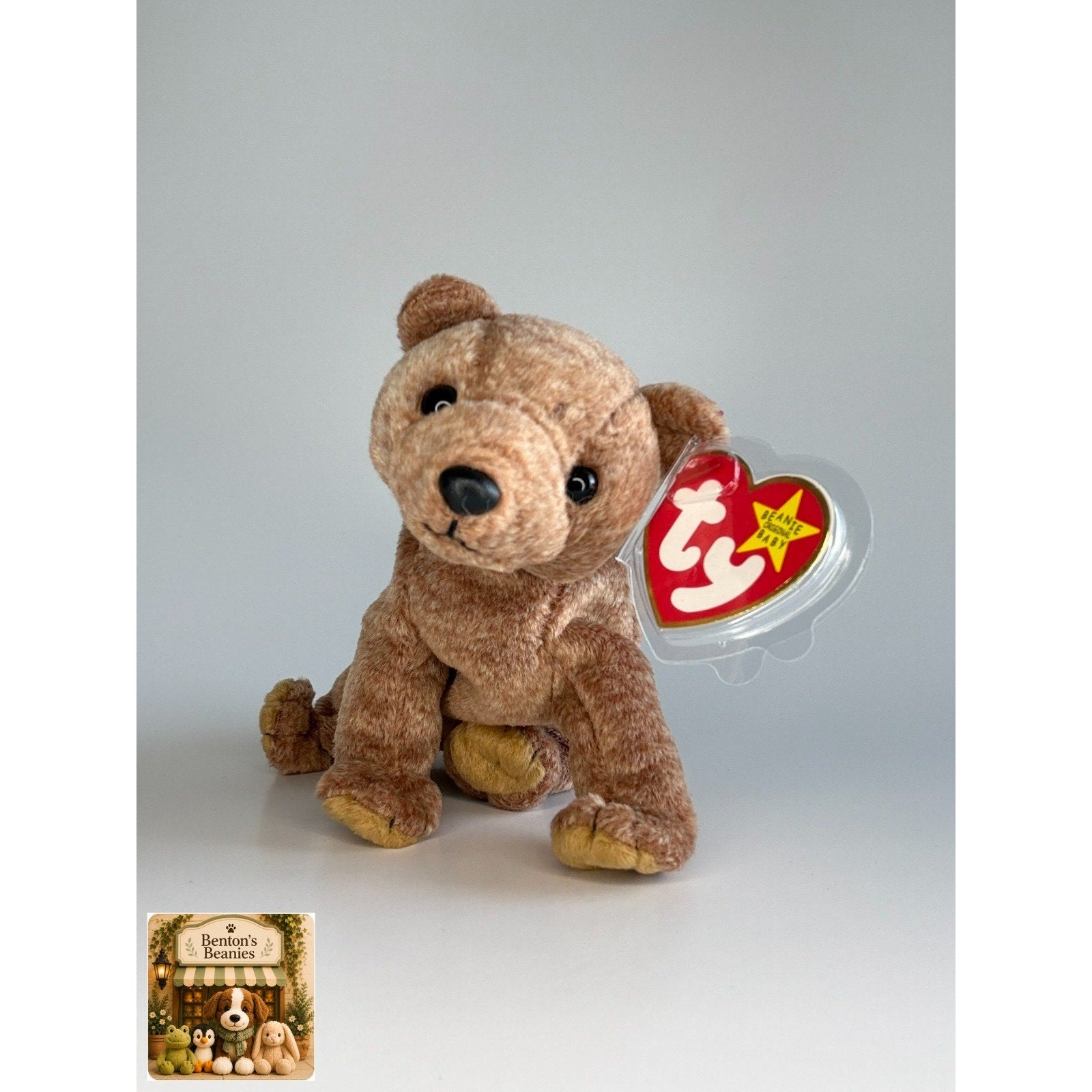 Pecan the Bear TY Beanie Baby | Mint Heart & Tush Tag
