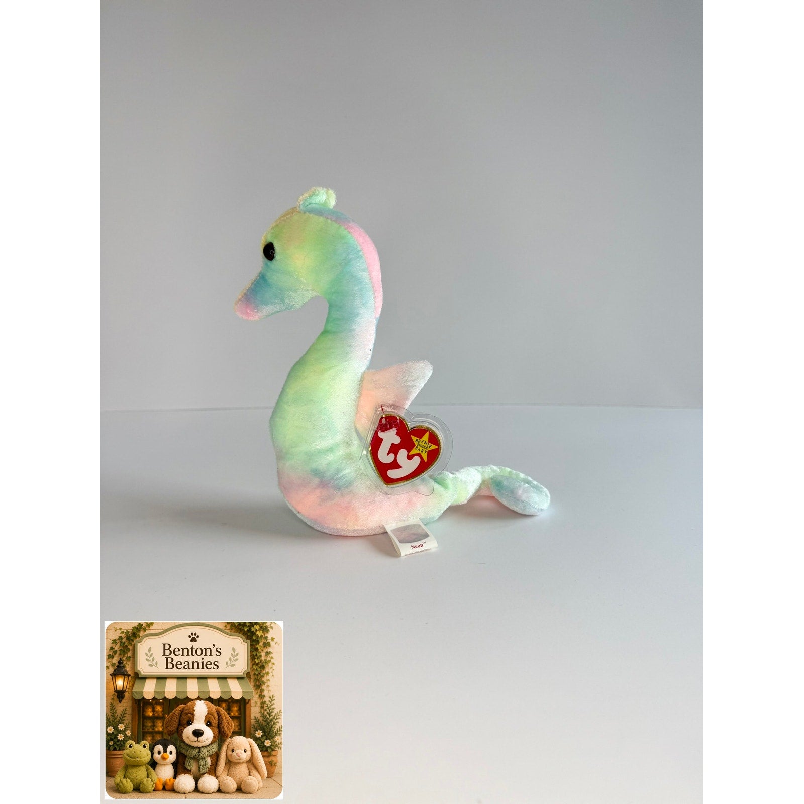 Neon the Seahorse TY Beanie Baby | Mint Heart & Tush Tag