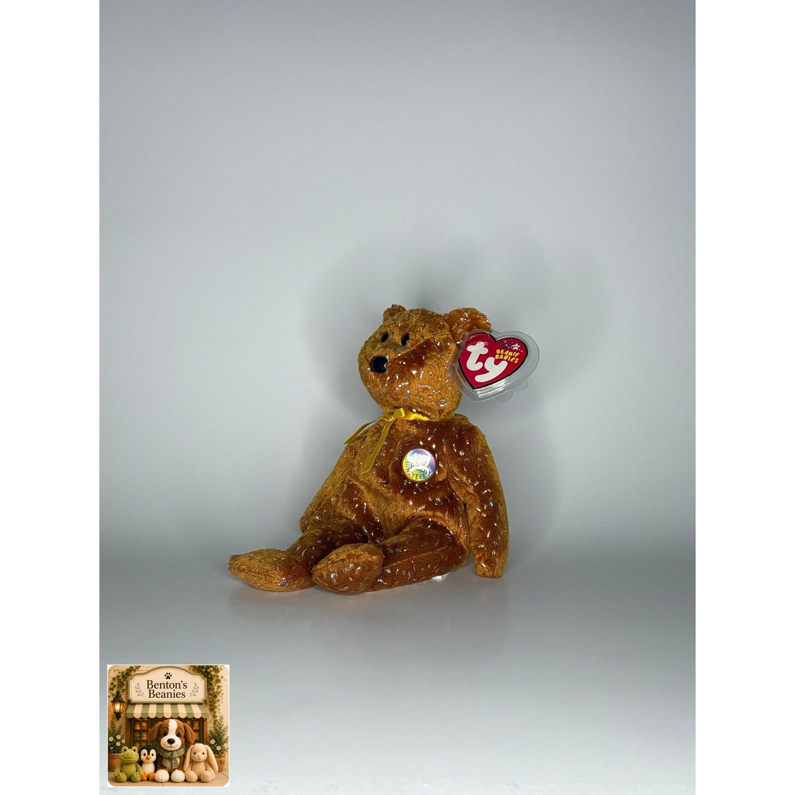 Decade the Bear Brown TY Beanie Baby | Mint Heart/Tush Tag