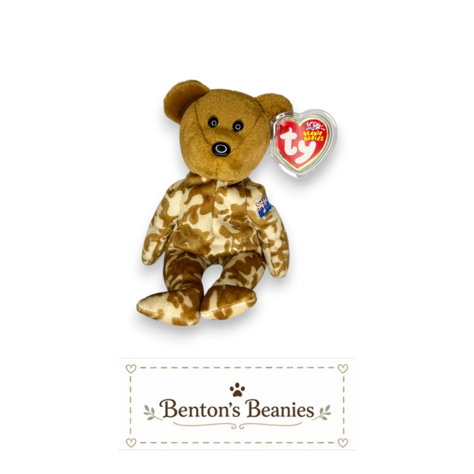Hero the Bear TY Beanie Baby | Mint Heart & Tush Tag