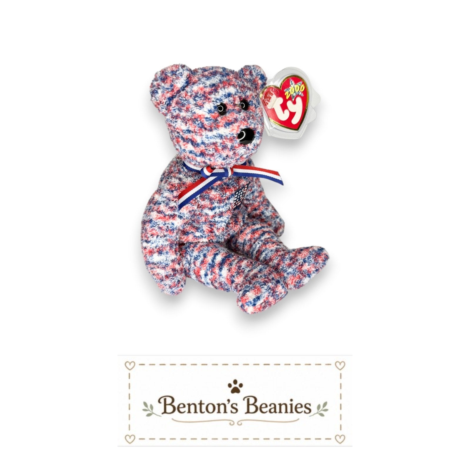 USA the Bear TY Beanie Baby | Mint Heart & Tush Tag