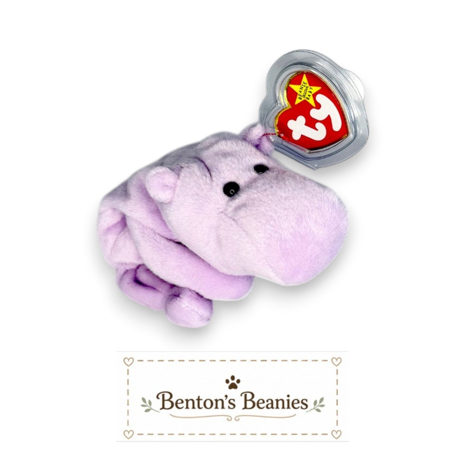 Happy the Hippo TY Beanie Baby | Mint Heart & Tush Tag
