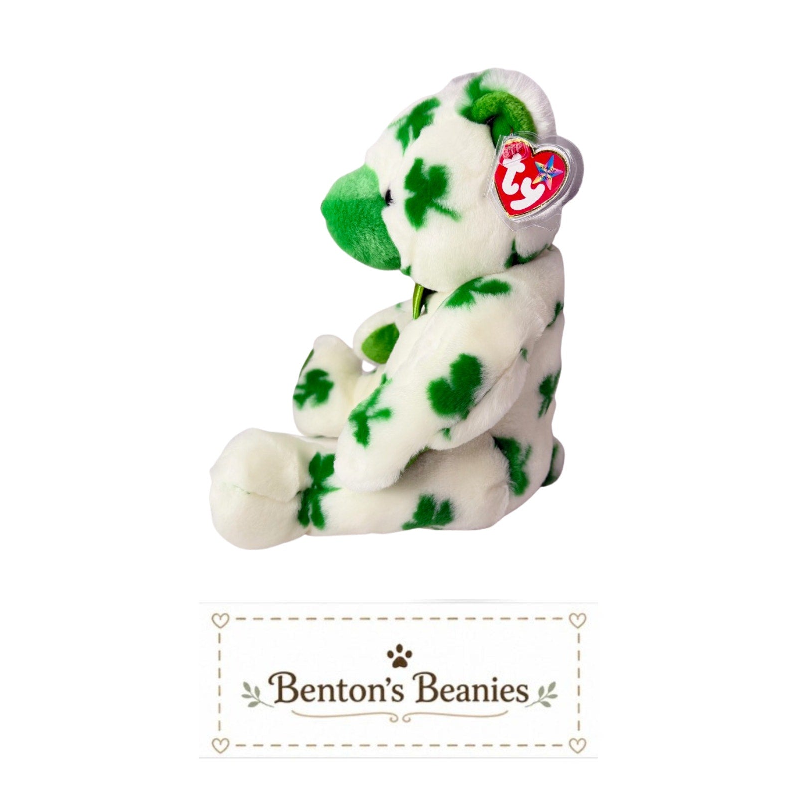 Clover the Bear TY Beanie Buddies | Mint Heart & Tush Tags