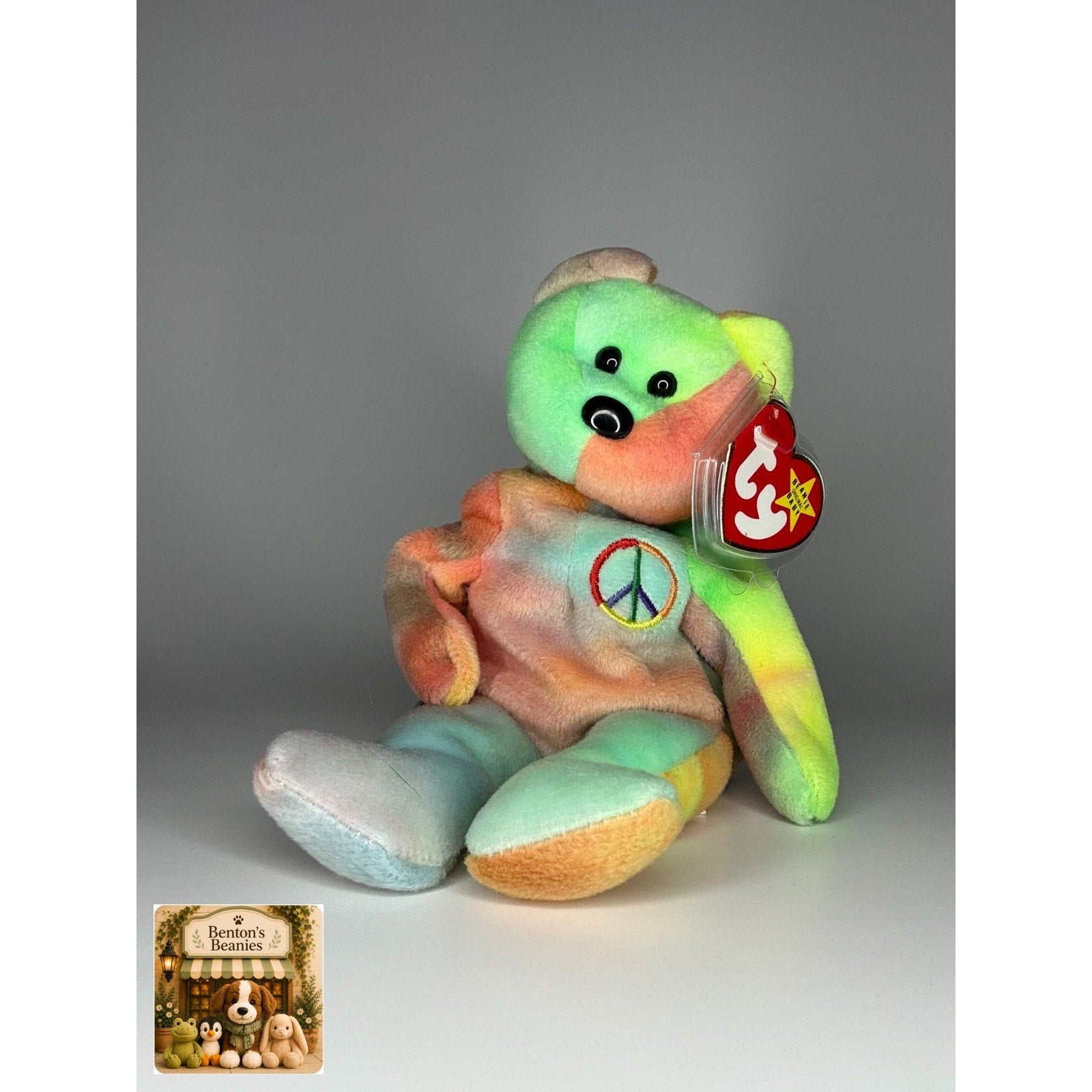 Peace the Bear TY Beanie Baby | Mint Heart & Tush Tag