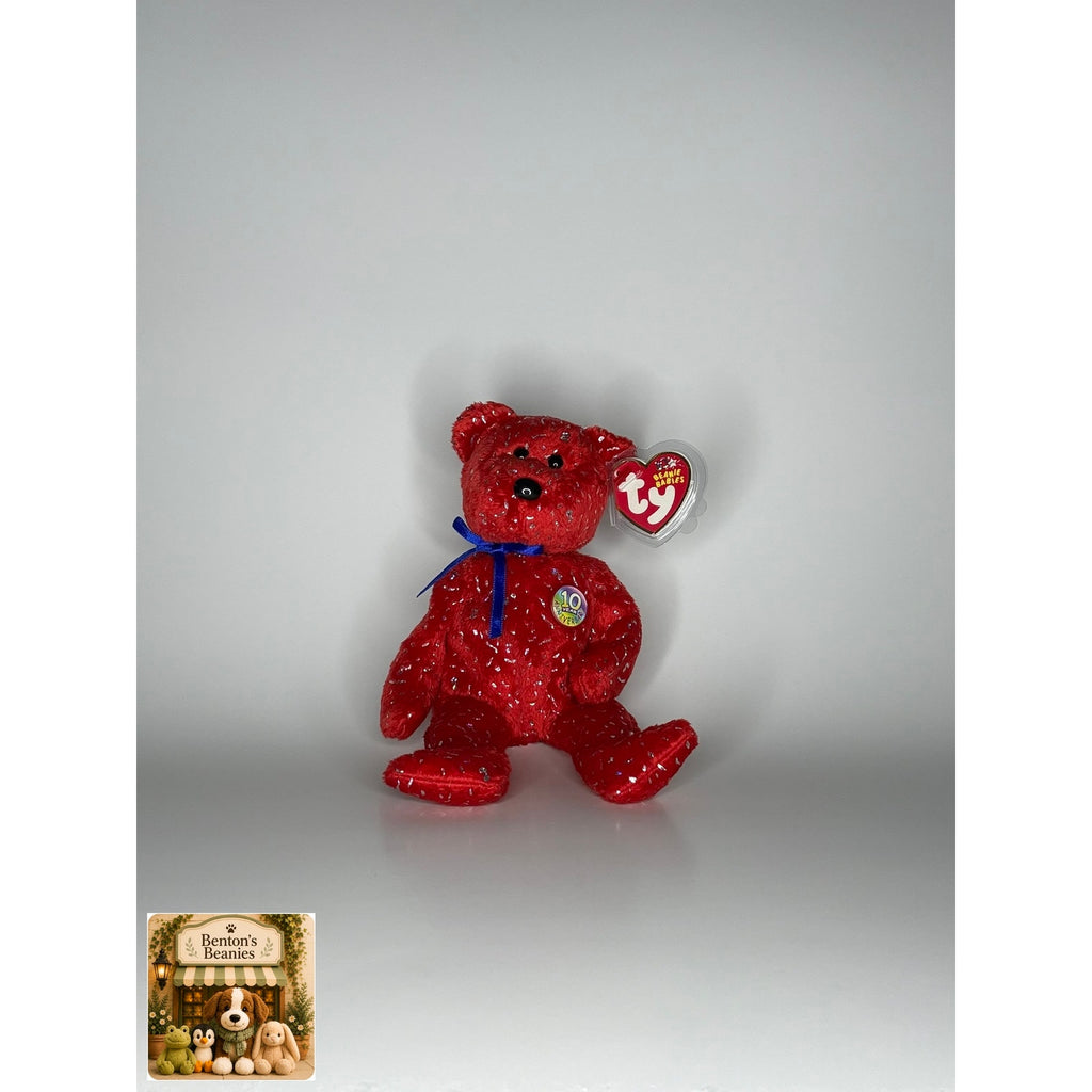 Decade the Bear Red TY Beanie Baby | Mint Heart/Tush Tag
