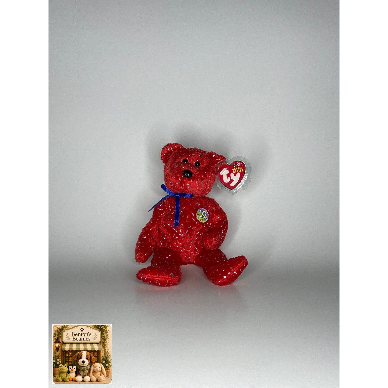 Decade the Bear Red TY Beanie Baby | Mint Heart/Tush Tag