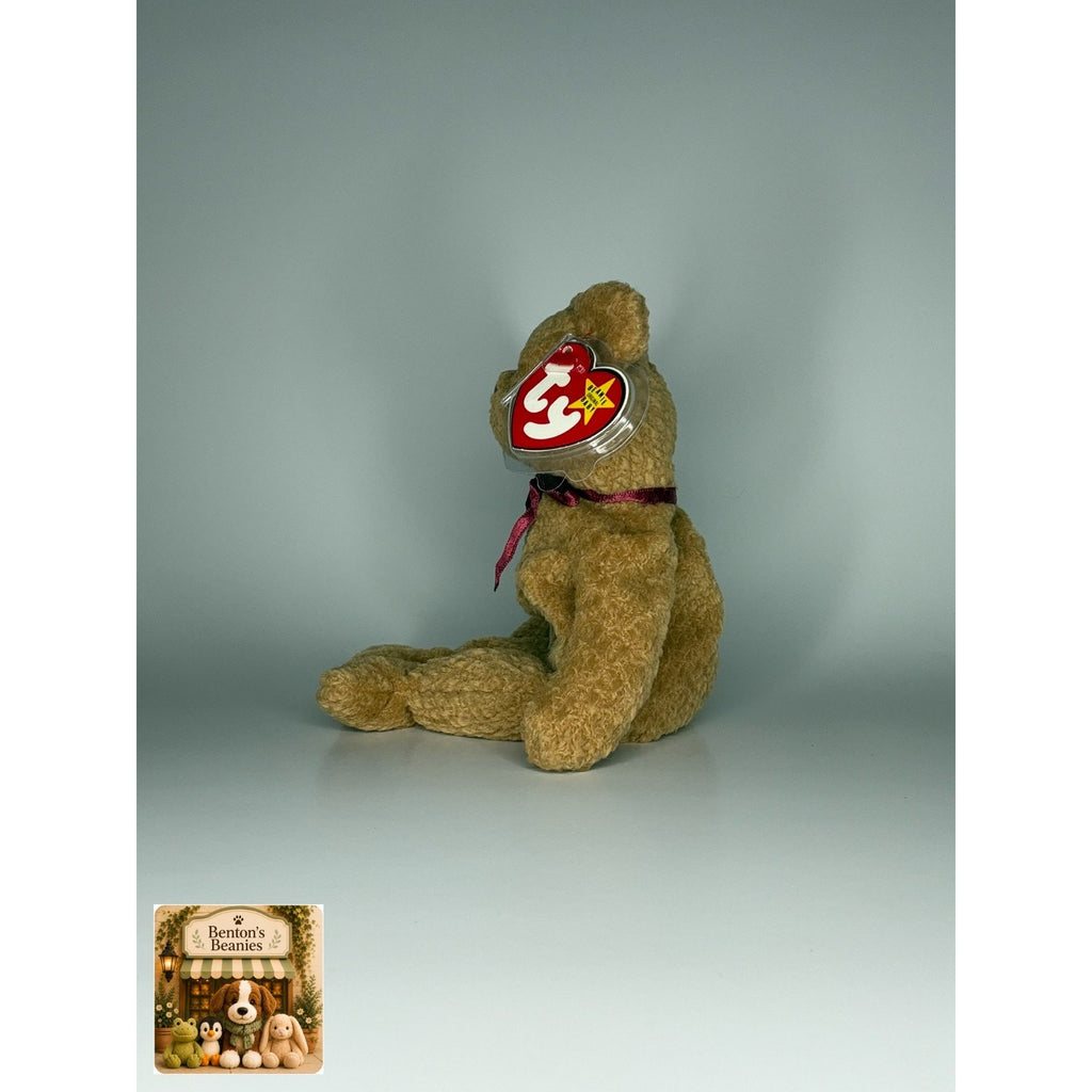 Curly the Bear TY Beanie Baby | Mint Heart & Tush Tag