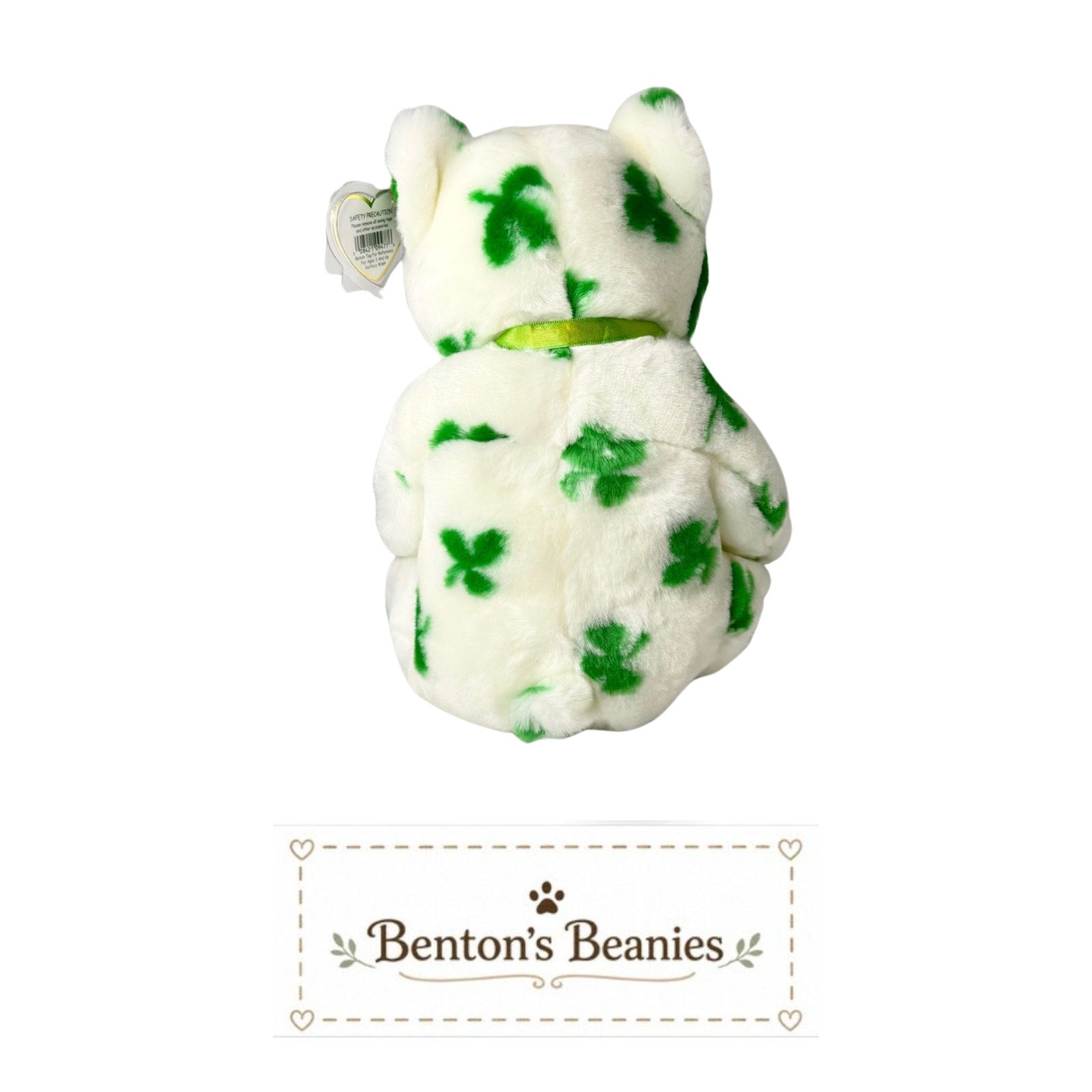 Clover the Bear TY Beanie Buddies | Mint Heart & Tush Tags