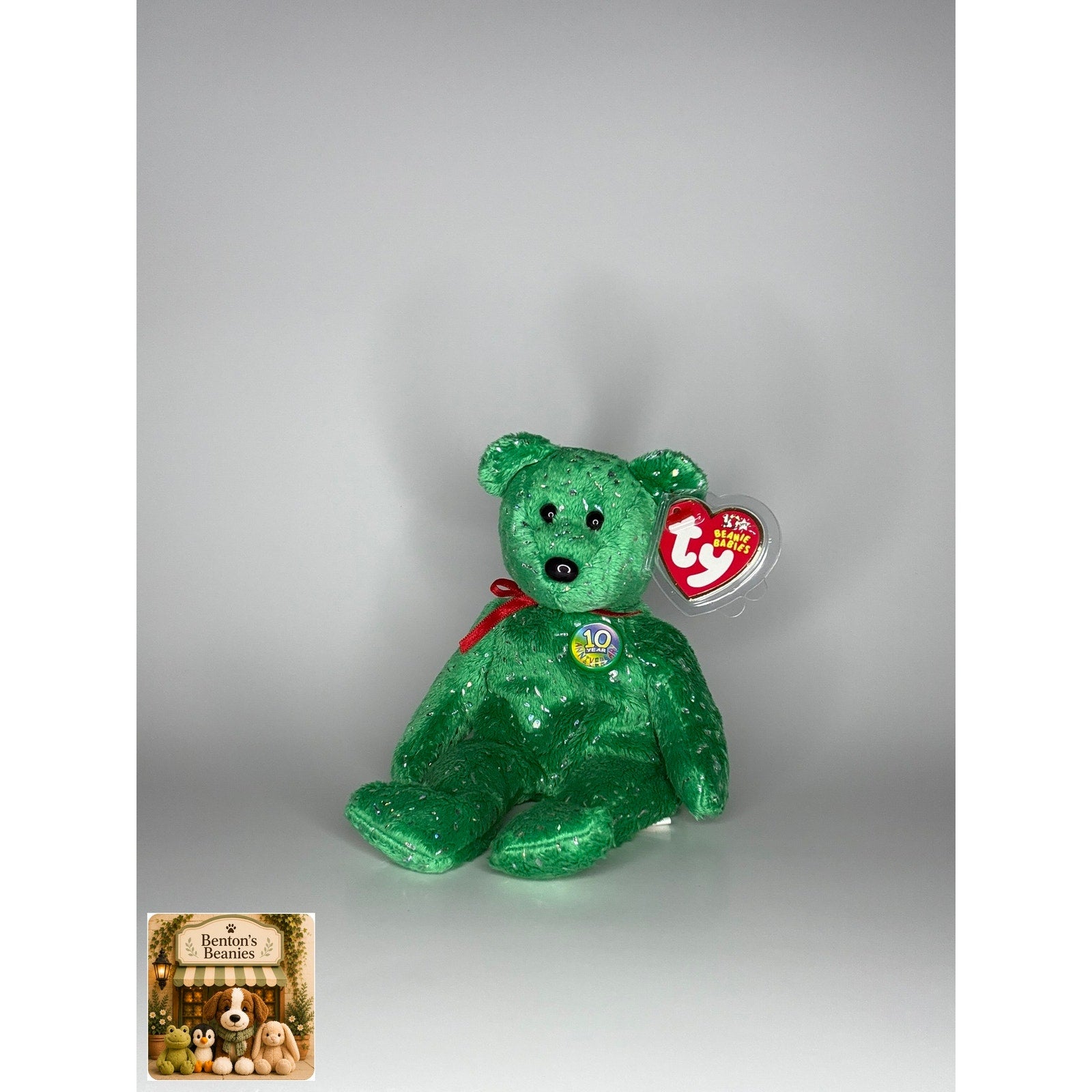 Decade the Bear Green TY Beanie Baby | Mint Heart/Tush Tag