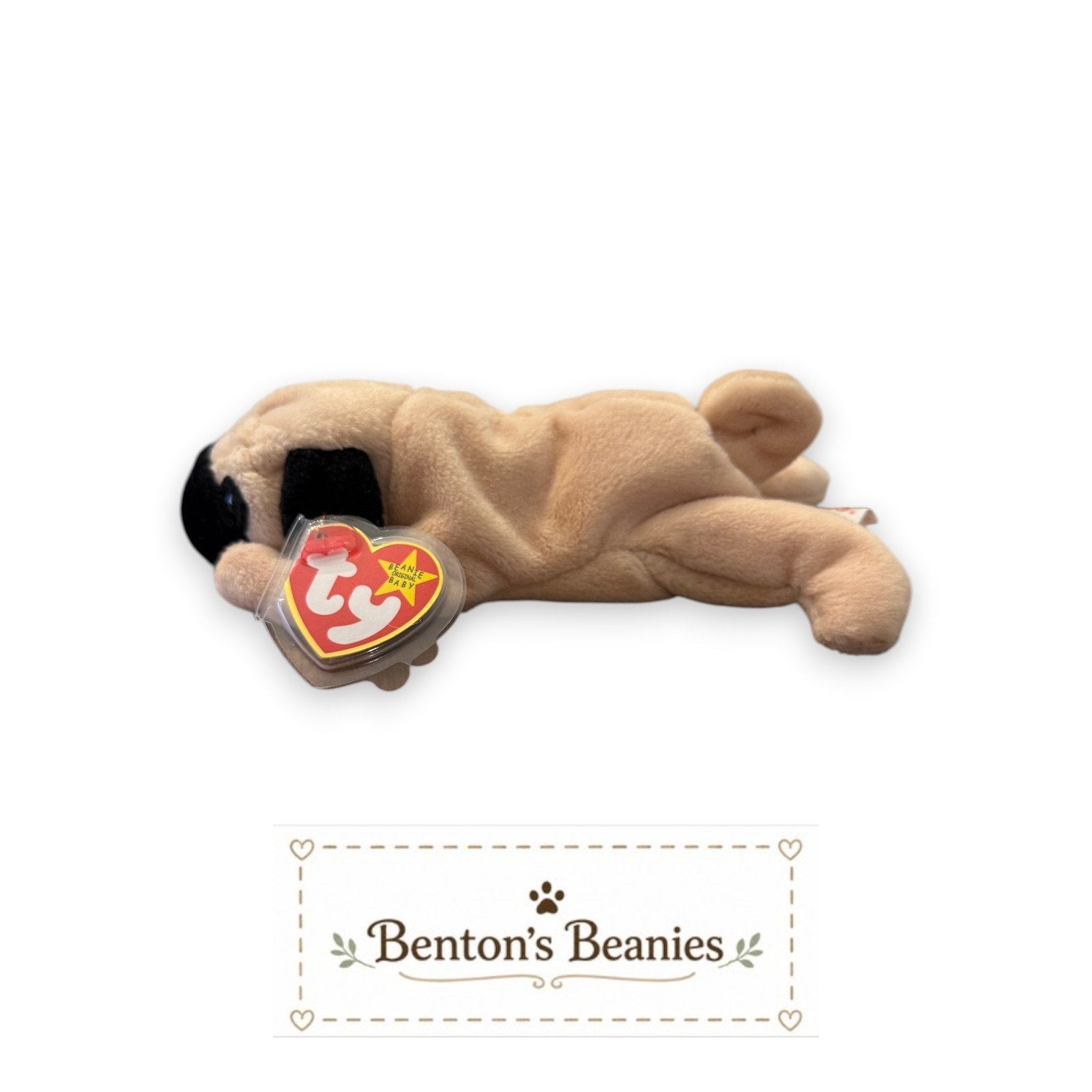 Pugsly the Pug Dog TY Beanie Baby | Mint Heart & Tush Tag