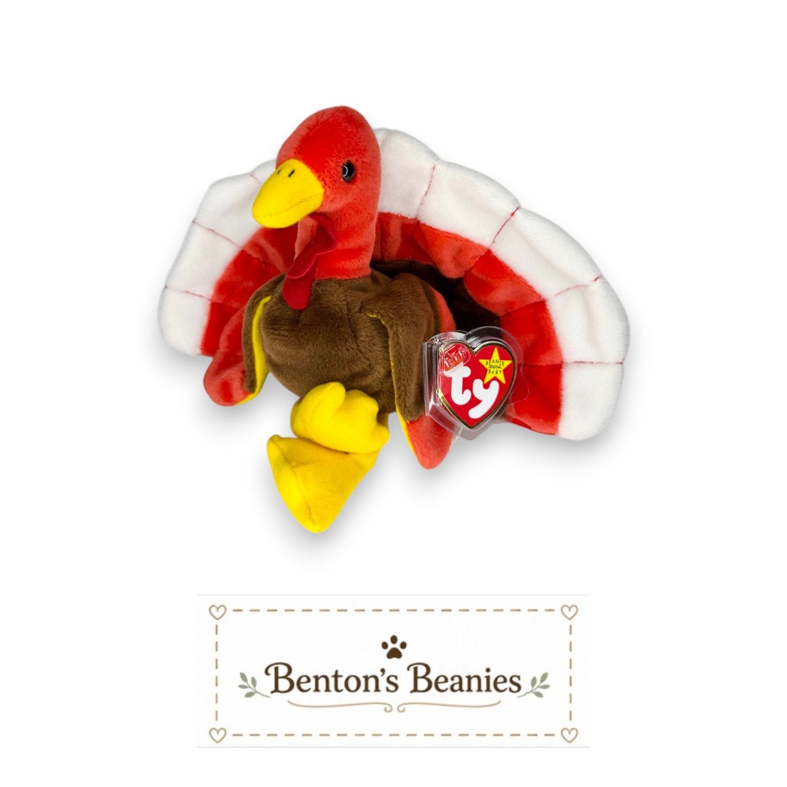 Gobbles the Turkey TY Beanie Baby | Mint Heart & Tush Tag