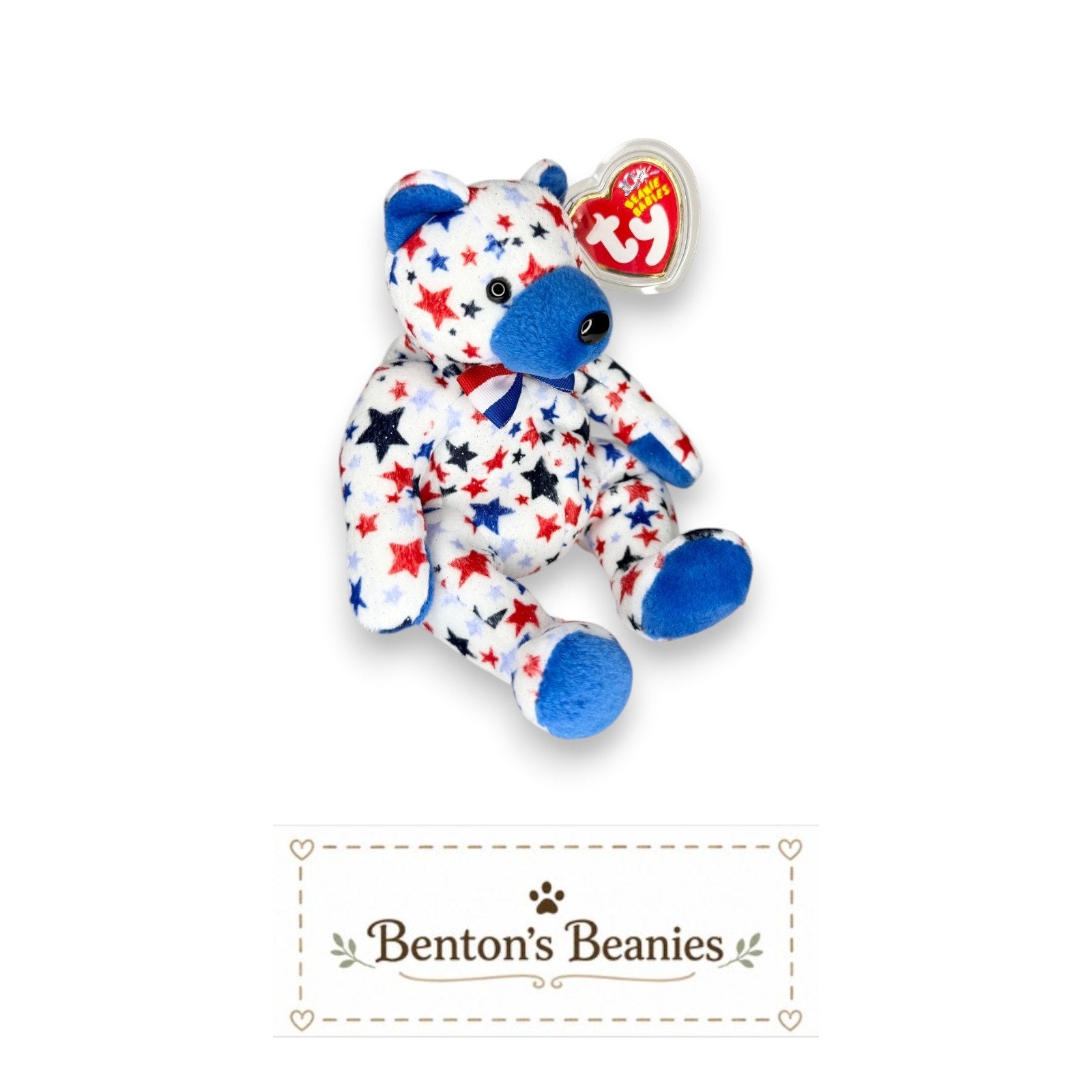 Blue the Patriot Bear TY Beanie Baby | Mint Heart & Tush Tag