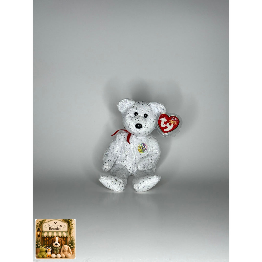 Decade the Bear White TY Beanie Baby | Mint Heart/Tush Tag