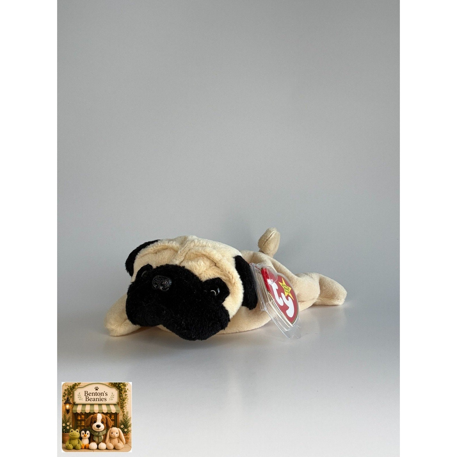 Pugsly the Pug Dog TY Beanie Baby | Mint Heart & Tush Tag