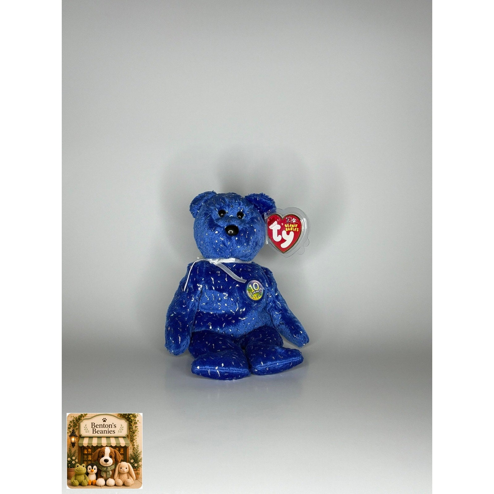 Decade the Bear Blue TY Beanie Baby | Mint Heart/Tush Tag