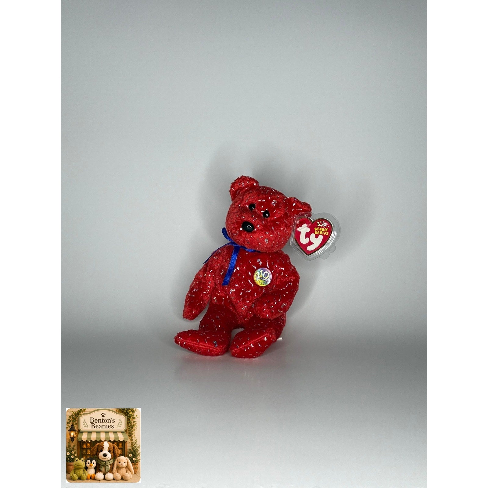 Decade the Bear Red TY Beanie Baby | Mint Heart/Tush Tag