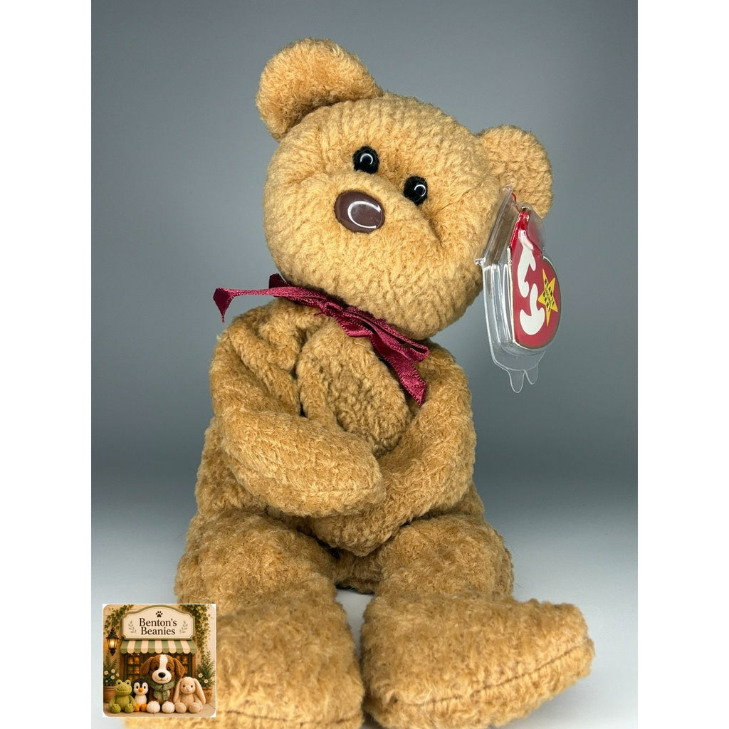 Curly the Bear TY Beanie Baby | Mint Heart & Tush Tag