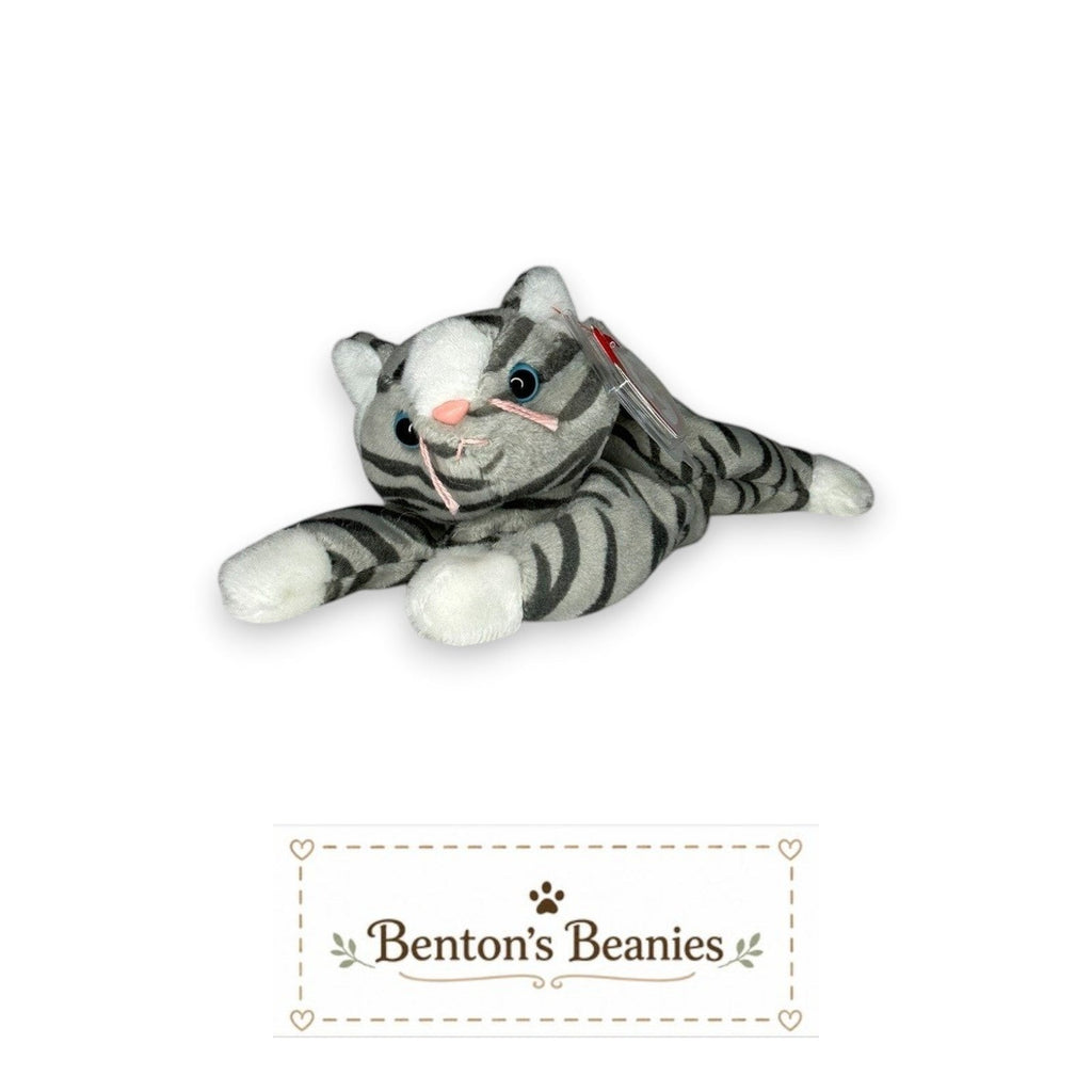 Prance the Grey Striped Cat TY Beanie Baby | Mint Heart & Tush Tag