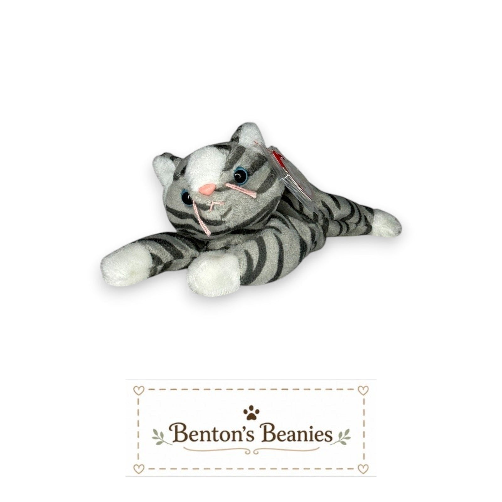 Prance the Grey Striped Cat TY Beanie Baby | Mint Heart & Tush Tag